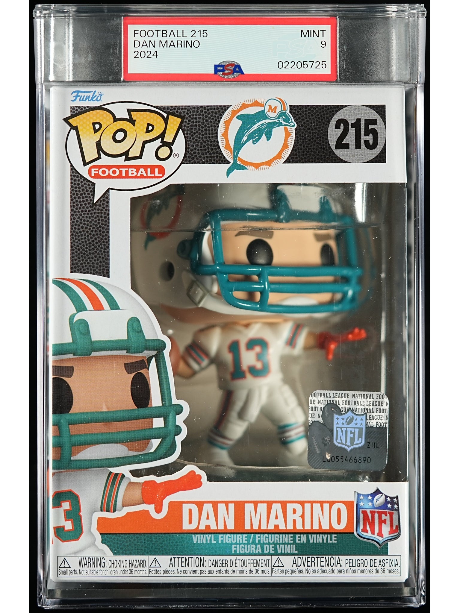 Funko Pop! NFL Miami Dolphins: Dan Marino PSA Graded Vinyl Figure #215 Cert #02205725
