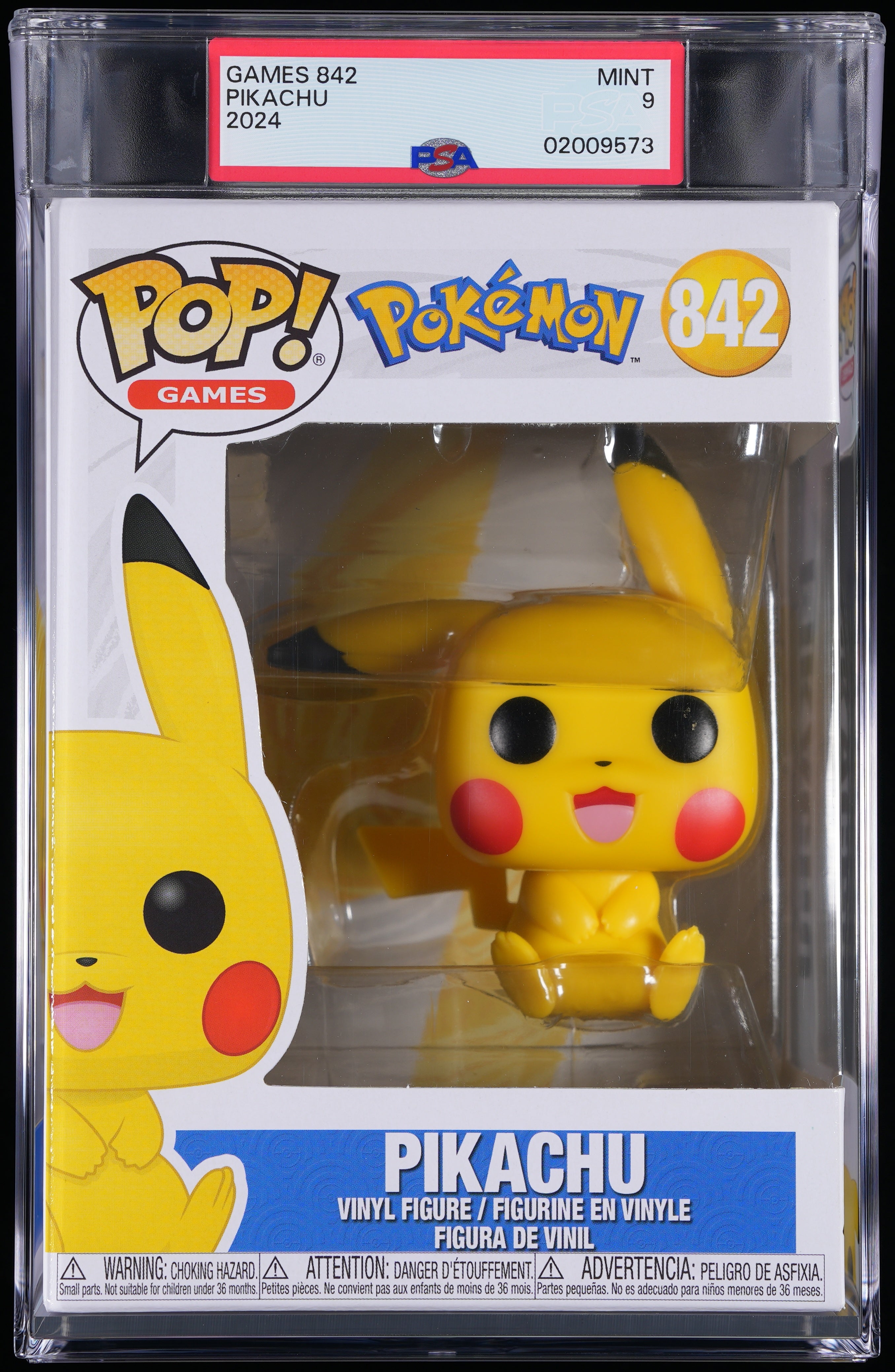 Funko Pop! PSA Graded Pokemon: Pikachu (Sitting) PSA Graded 9 MINT Vinyl Figure #842 Cert #02009573
