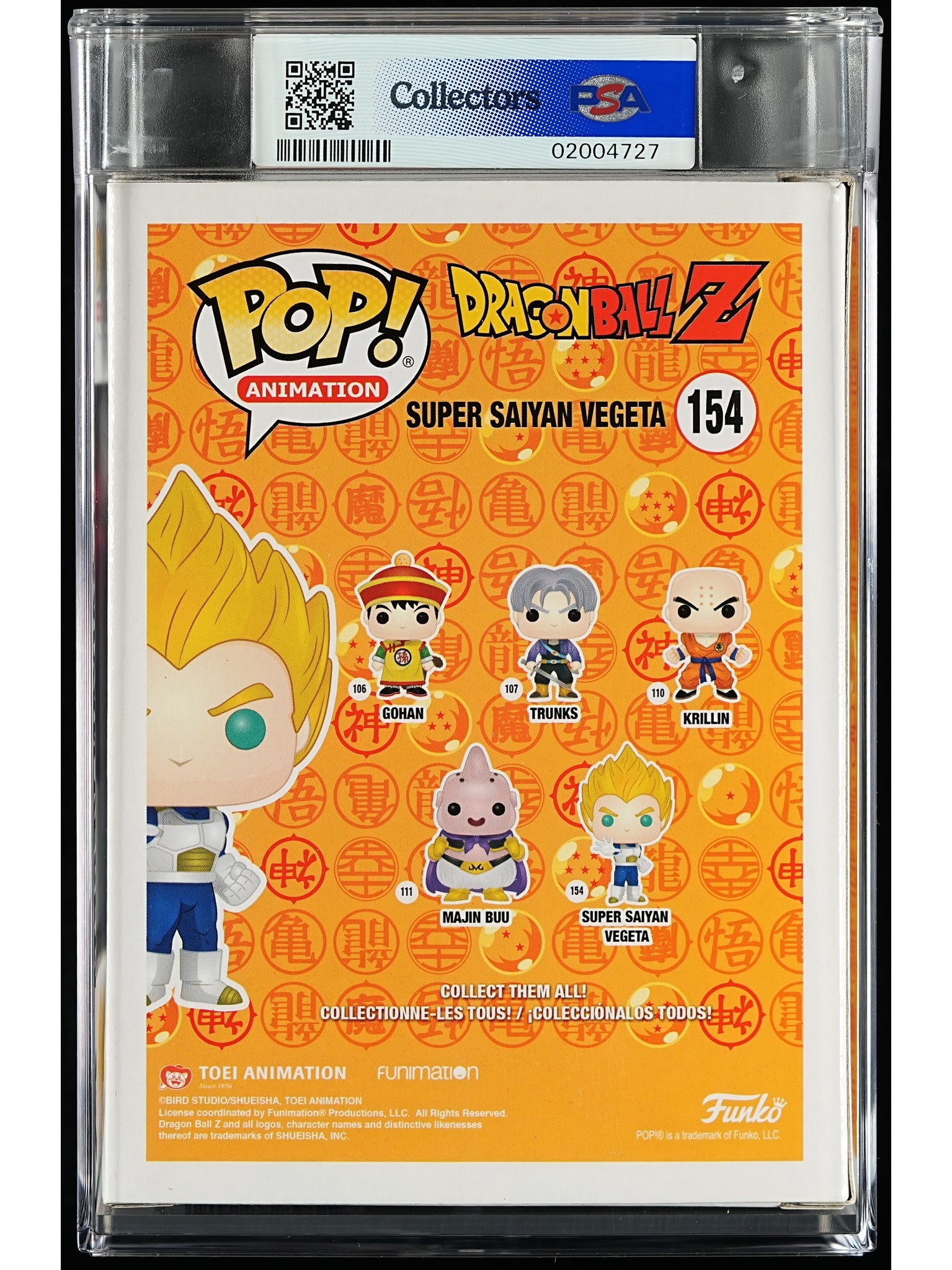 Funko Pop! Dragon Ball Z: SS Vegeta PSA Graded Vinyl Figure #154 Cert #02004727