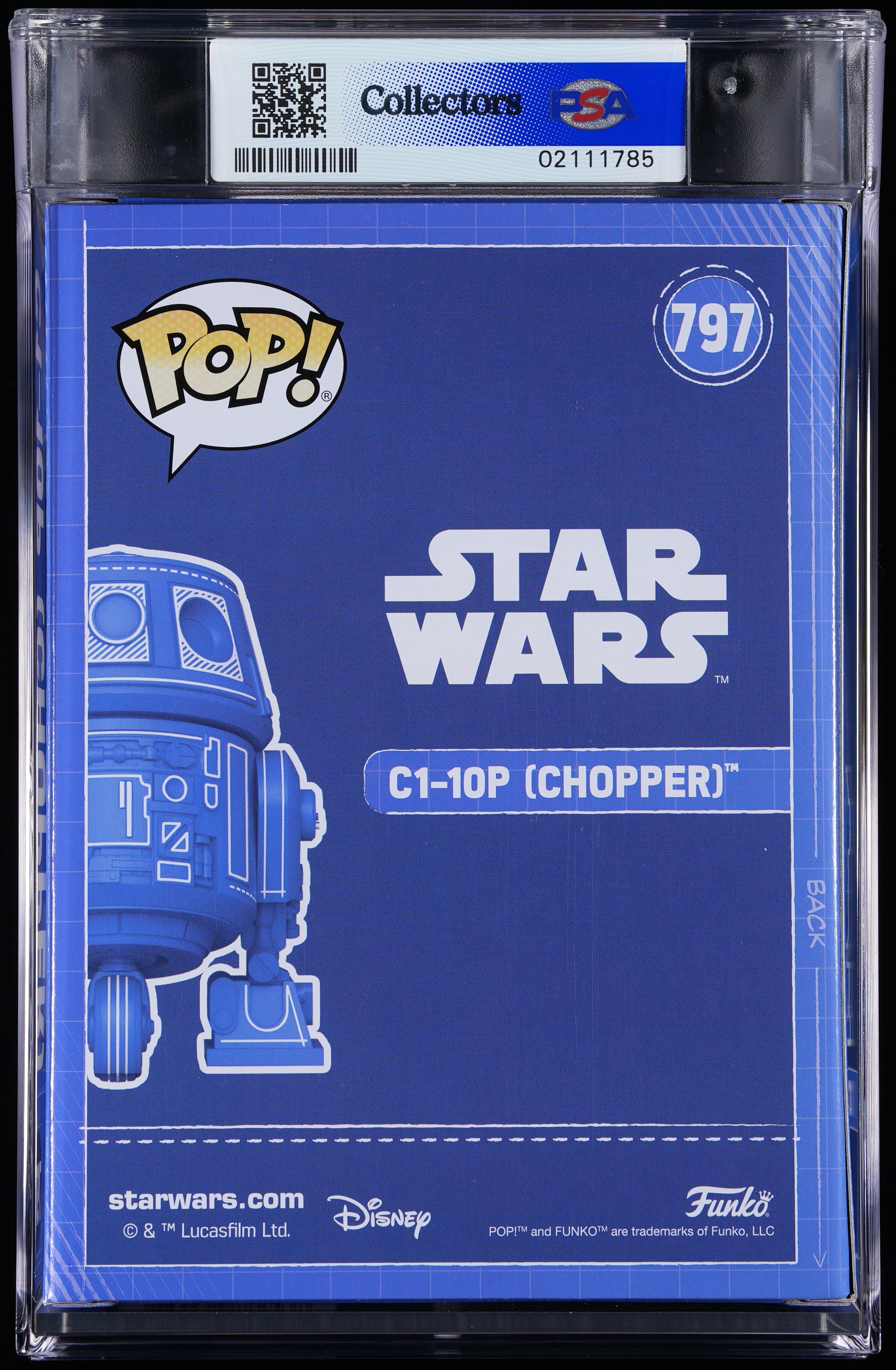 Funko Pop! PSA Graded Star Wars: C1-10p (Chopper) PSA Graded 8.5 NM-MT+ Vinyl Figure #797 Cert #02111785
