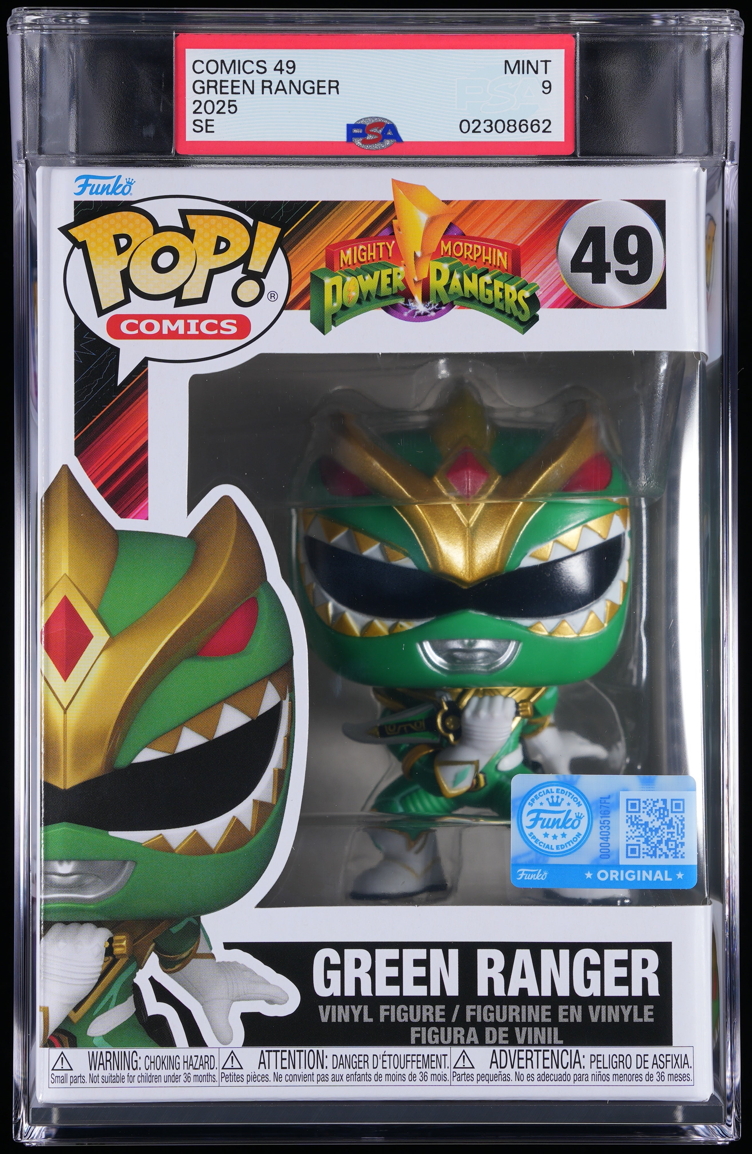 Funko Pop! PSA Graded Mighty Morphin Power Rangers: Green Ranger (EE) PSA Graded 9 MINT Vinyl Figure #49 Cert #02308662