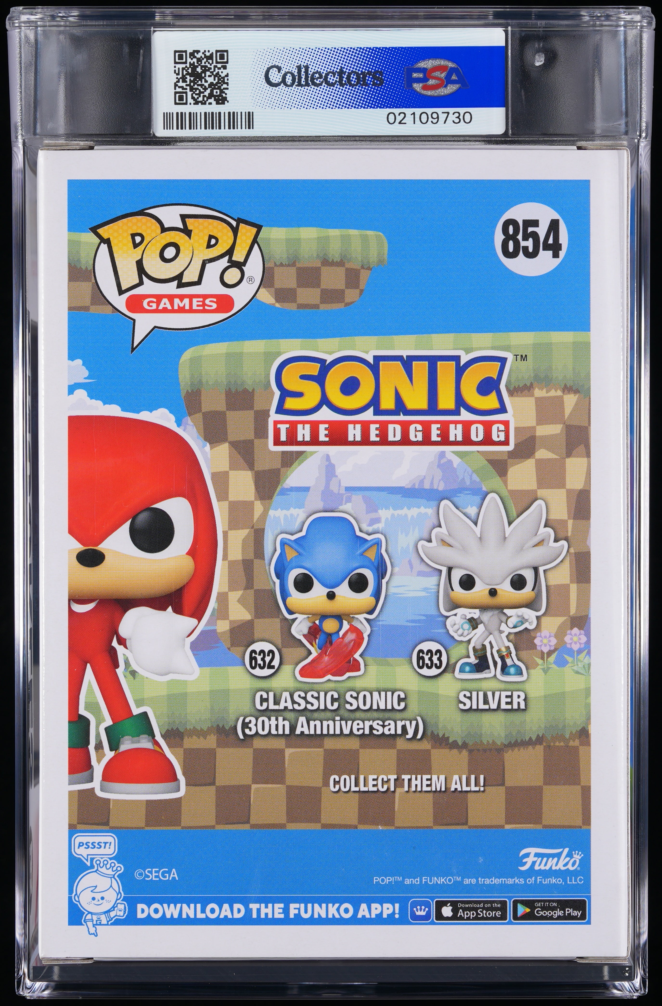 Funko Pop! PSA Graded Sonic the Hedgehog: Knuckles PSA Graded 9 MINT Vinyl Figure #854 Cert #02109730