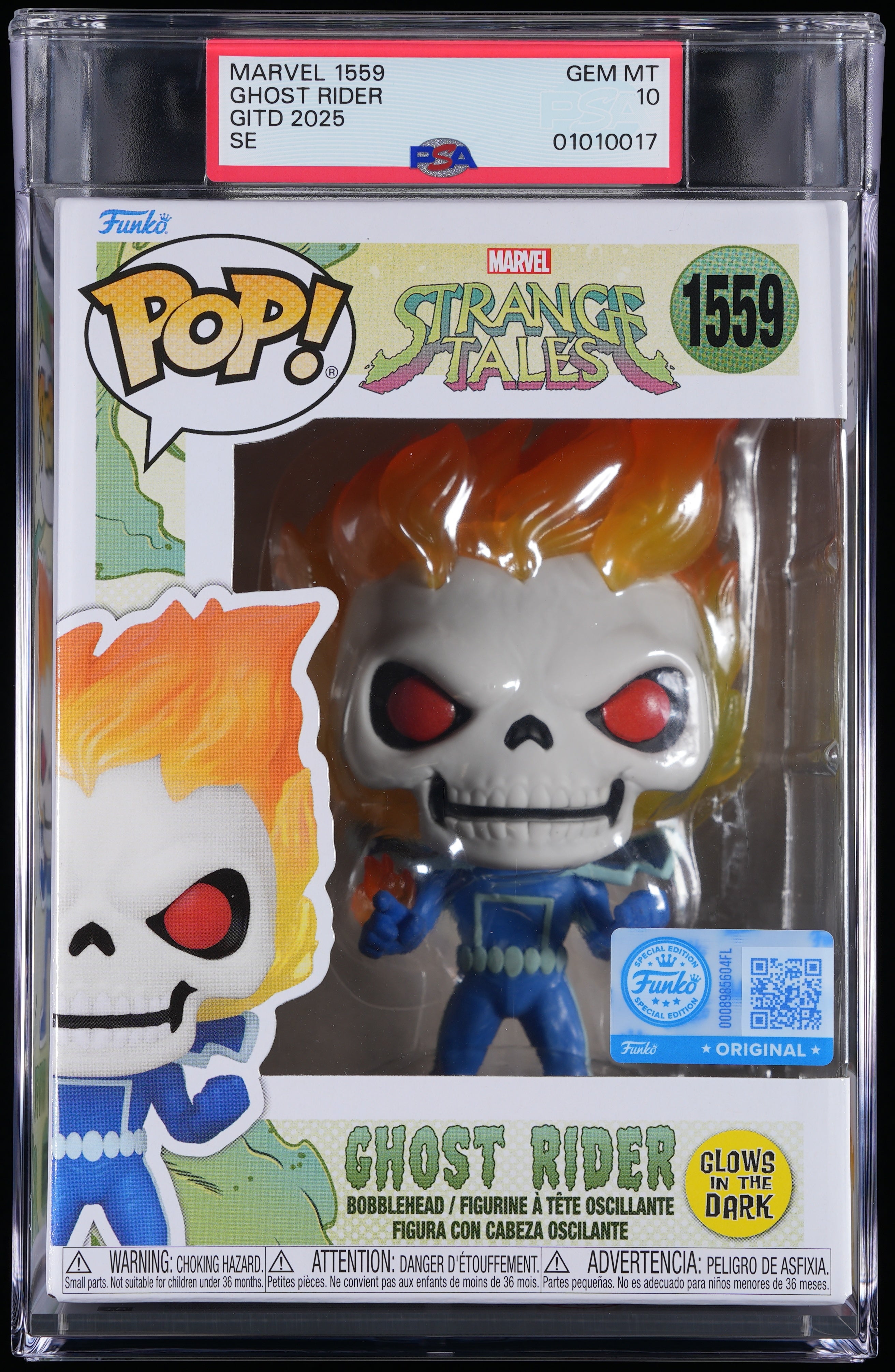 Funko Pop! PSA Graded Marvel Strange Tales: Ghost Rider (GITD Special Edition) PSA Graded 10 GEM MINT Vinyl Figure #1559 Cert #01010017