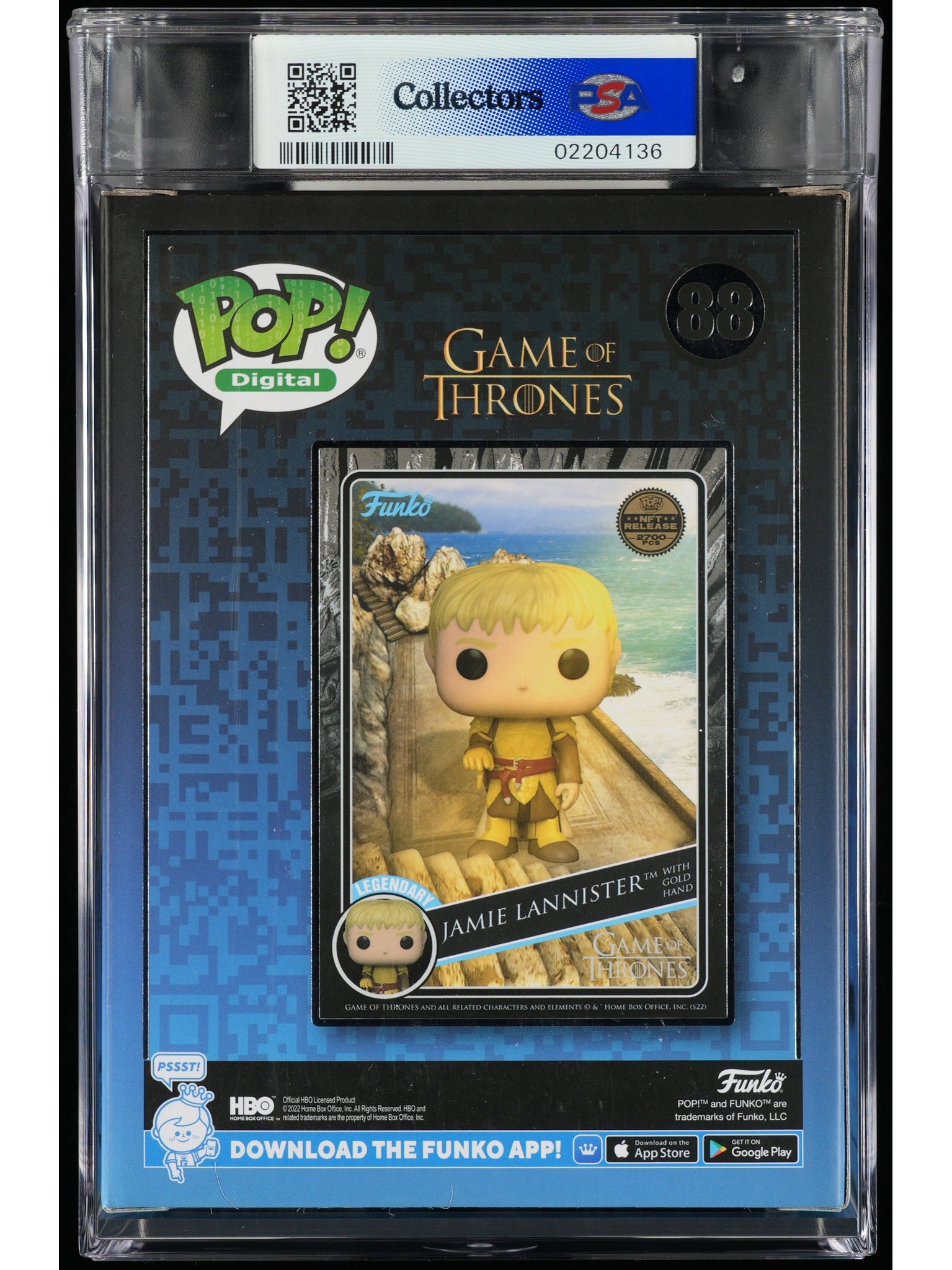 Funko Pop! Game of Thrones: Jaime Lannister (Gld Hnd) PSA Graded Vinyl Figure #88 Cert #02204136