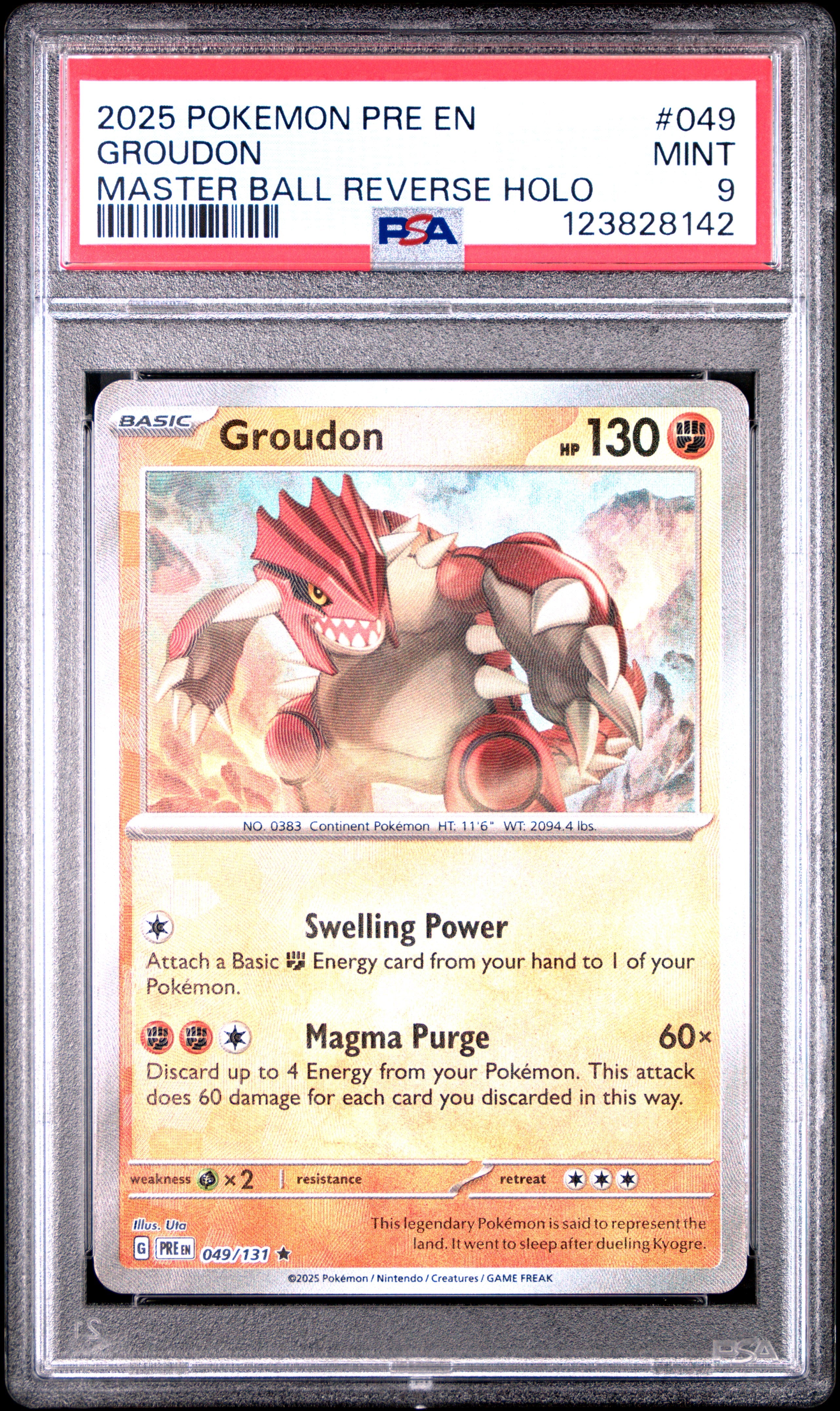 Pokemon Pre En Prismatic Evolutions 049 Groudon Master Ball Reverse Holo PSA 9 MINT Cert #123828142