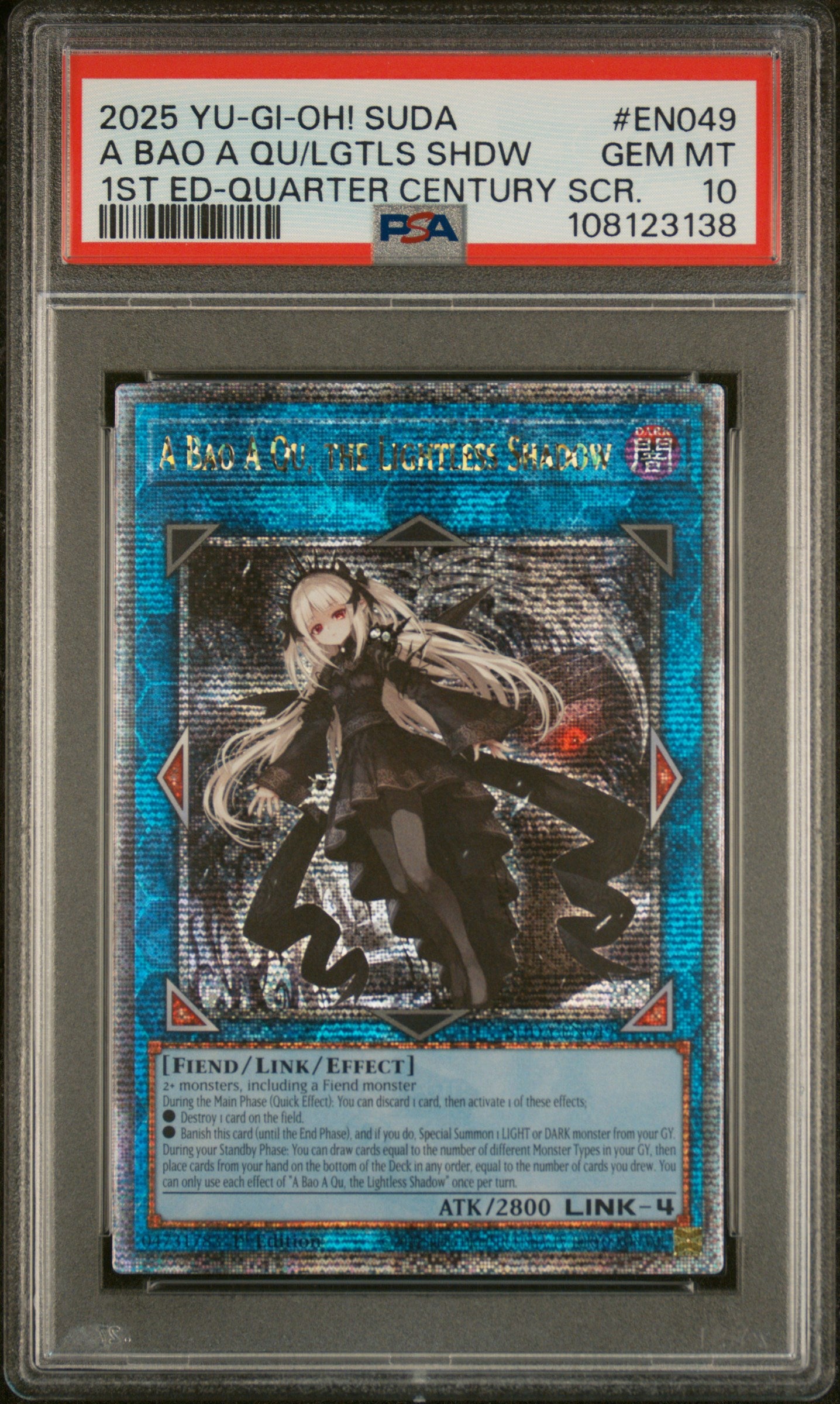 Yu-Gi-Oh! Suda-Supreme Darkness En049 A Bao A Qu, The Lightless Shadow 1St Edition-Quarter Century Secret Rare Card Psa 10 Gem Mint Cert #108123138