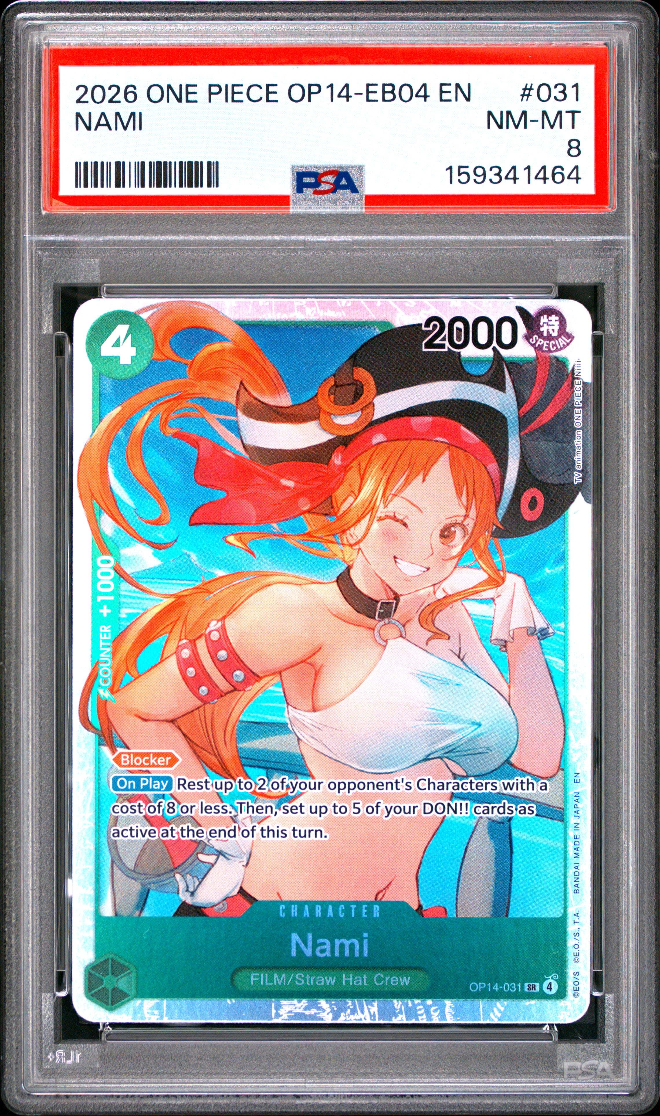 One Piece Op14 Eb04 The Azure Sea's Seven 031 Nami PSA 8 NM-MT Cert #159341464