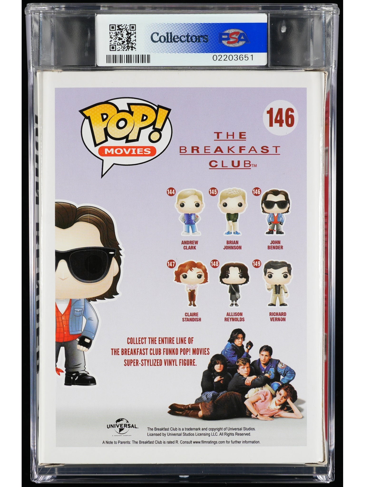 Funko Pop! The Breakfast Club: John Bender PSA Graded Vinyl Figure #146 Cert #02203651