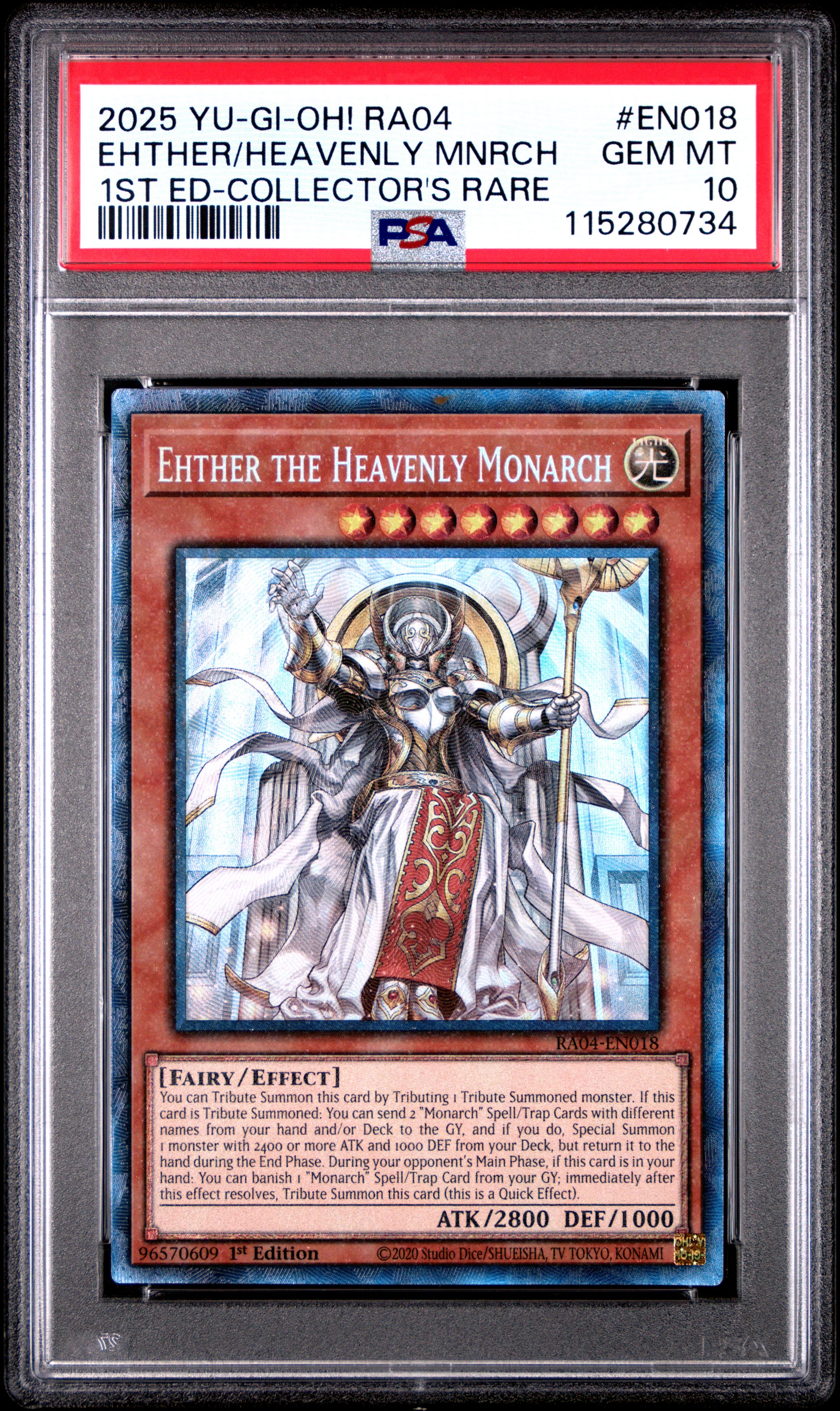 Yu Gi Oh! Ra04 Quarter Century Stampede En018 Ehther The Heavenly Monarch 1St Edition Collector's Rare PSA 10 GEM MINT Cert #115280734 – Boxed Vinyl
