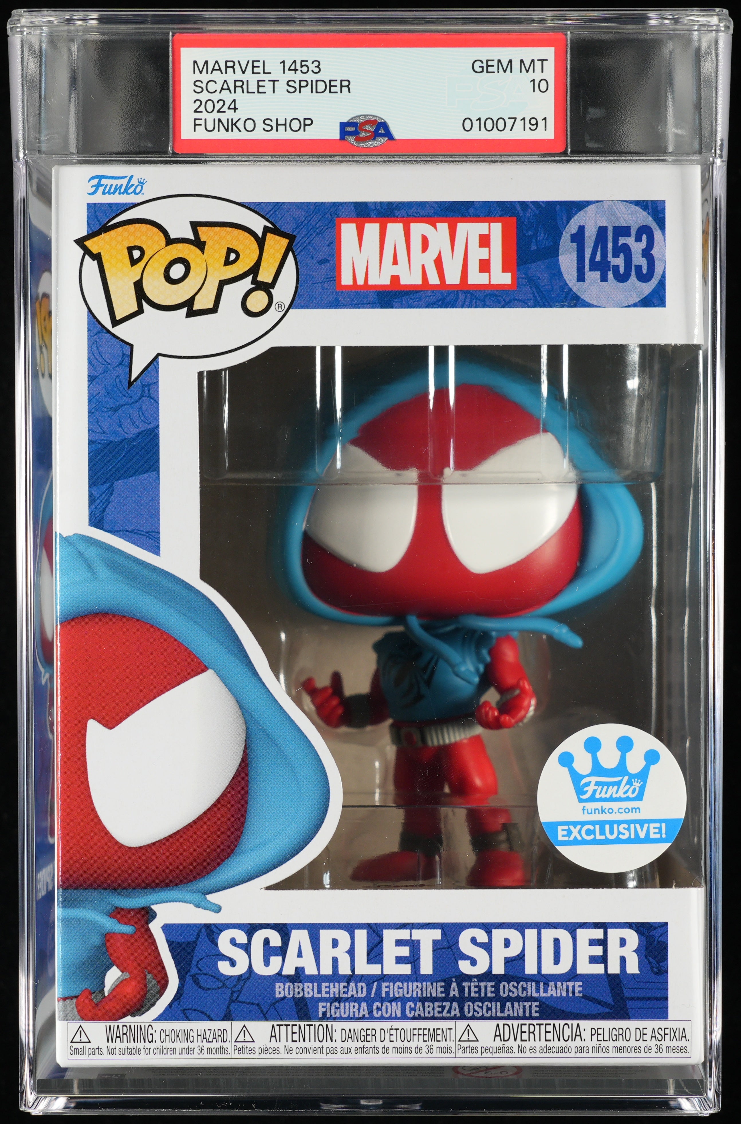 Funko Pop! Marvel: Scarlet Spider (Funko Shop) PSA Graded Vinyl Figure #1453 Cert #01007191