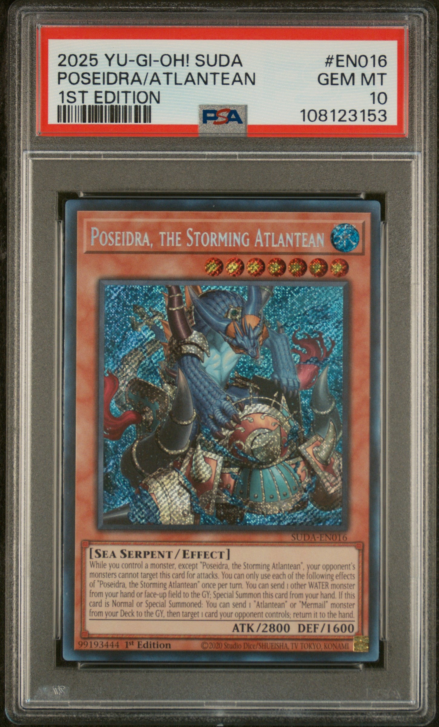 Yu-Gi-Oh! Suda-Supreme Darkness En016 Poseidra, The Storming Atlantean 1St Edition Card Psa 10 Gem Mint Cert #108123153