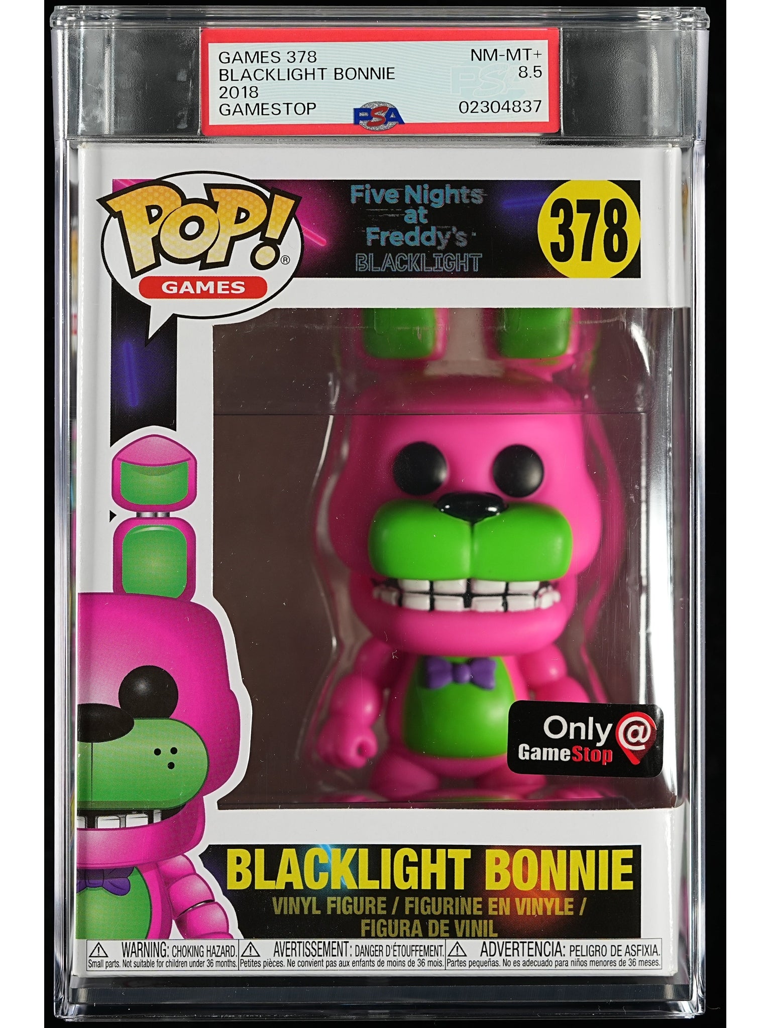 Funko Pop! Five Nights at Freddy's: Blacklight Bonnie PSA Graded Vinyl Figure #378 Cert #02304837
