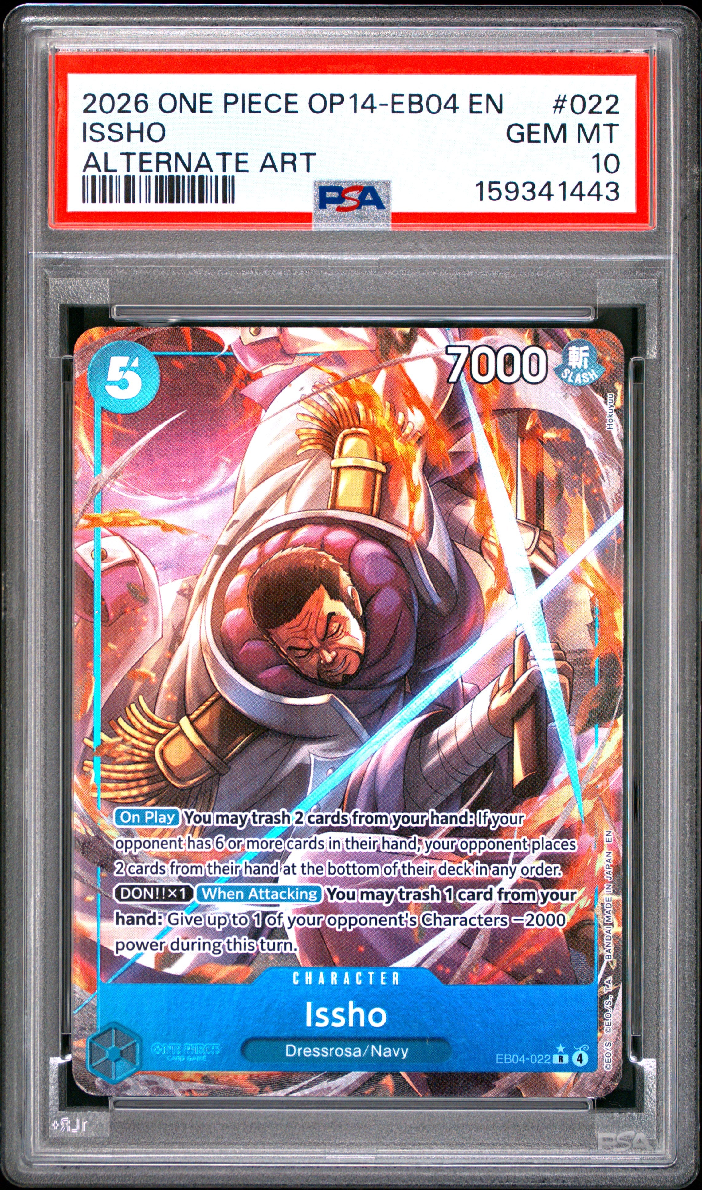 One Piece Op14 Eb04 The Azure Sea's Seven 022 Issho Alternate Art PSA 10 GEM MINT Cert #159341443