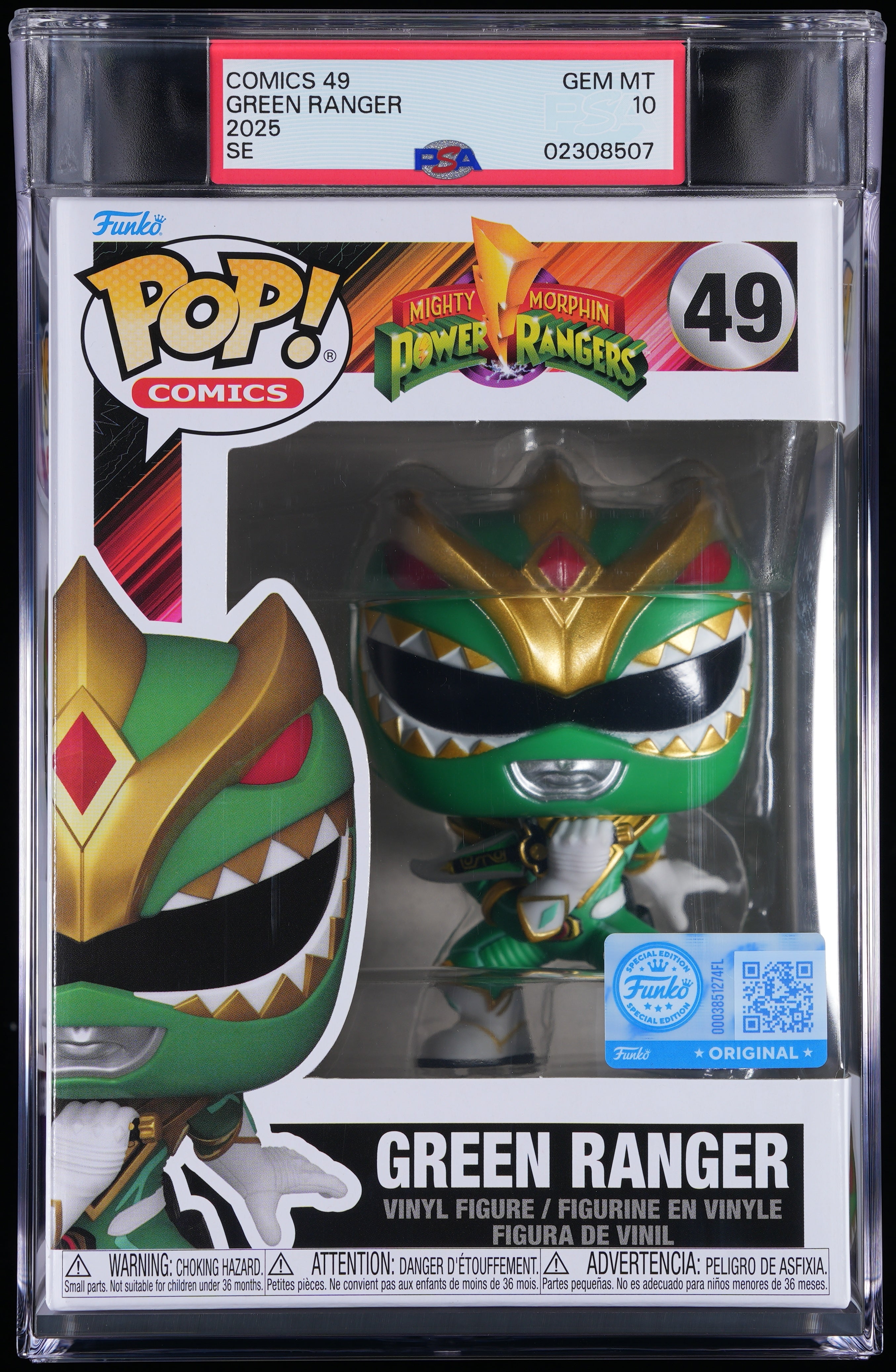 Funko Pop! PSA Graded Mighty Morphin Power Rangers: Green Ranger (EE) PSA Graded 10 GEM MINT Vinyl Figure #49 Cert #02308507