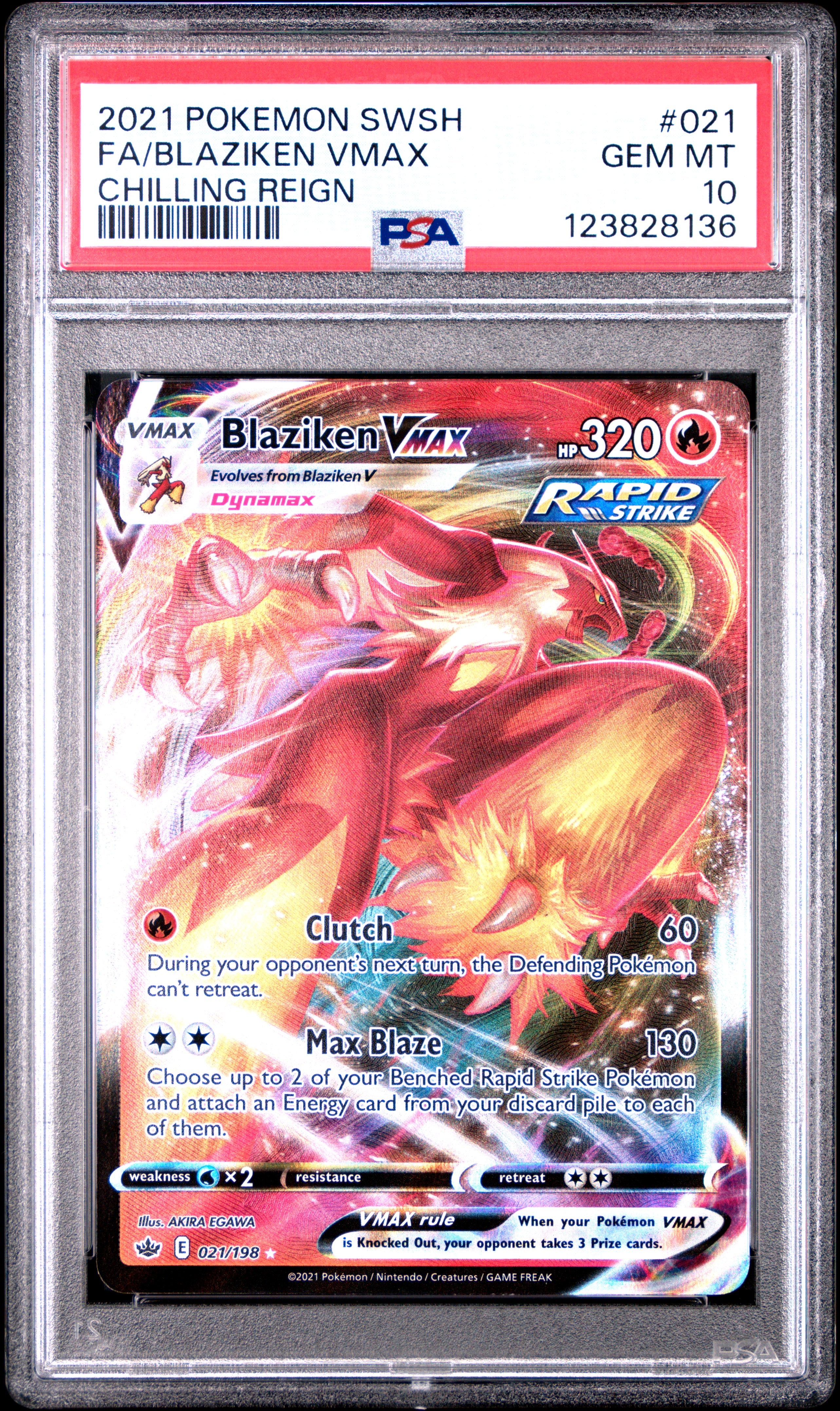 Pokemon Sword & Shield Chilling Reign 021 Full Art/Blaziken Vmax