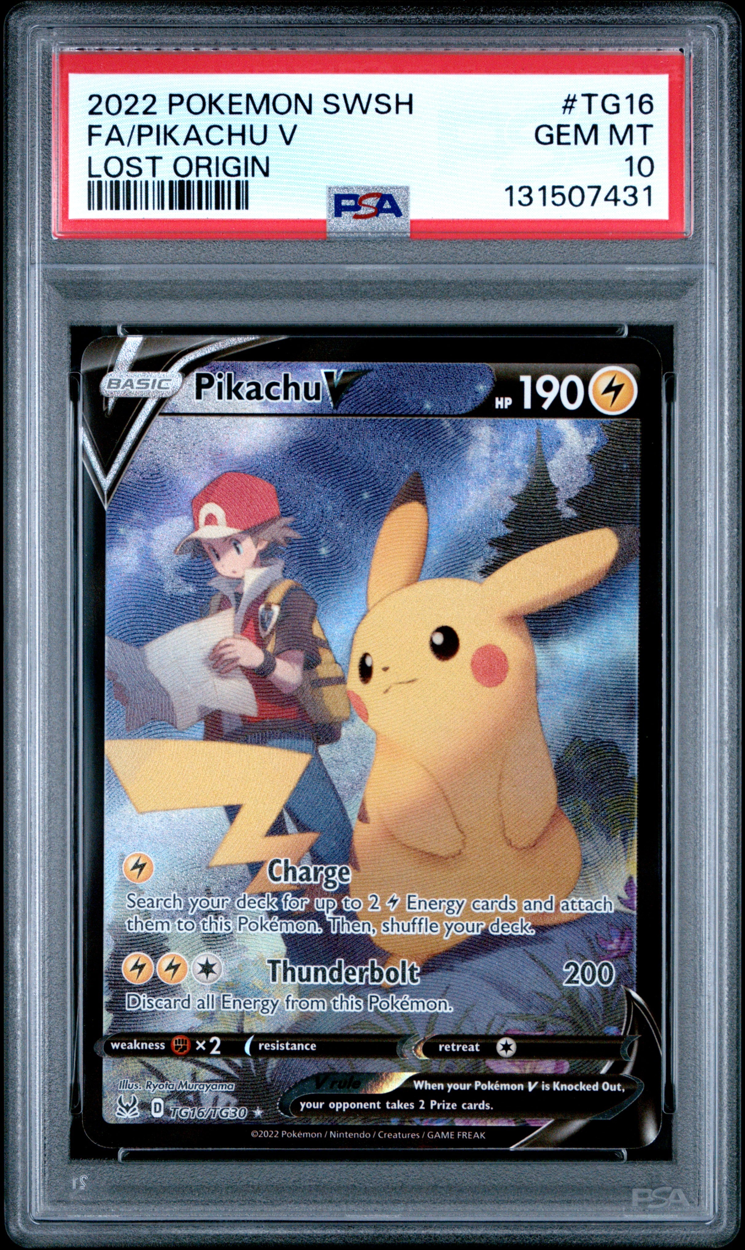 Pokemon Sword & Shield Lost Origin Tg16 Full Art/Pikachu V PSA 10 GEM MINT Cert #131507431