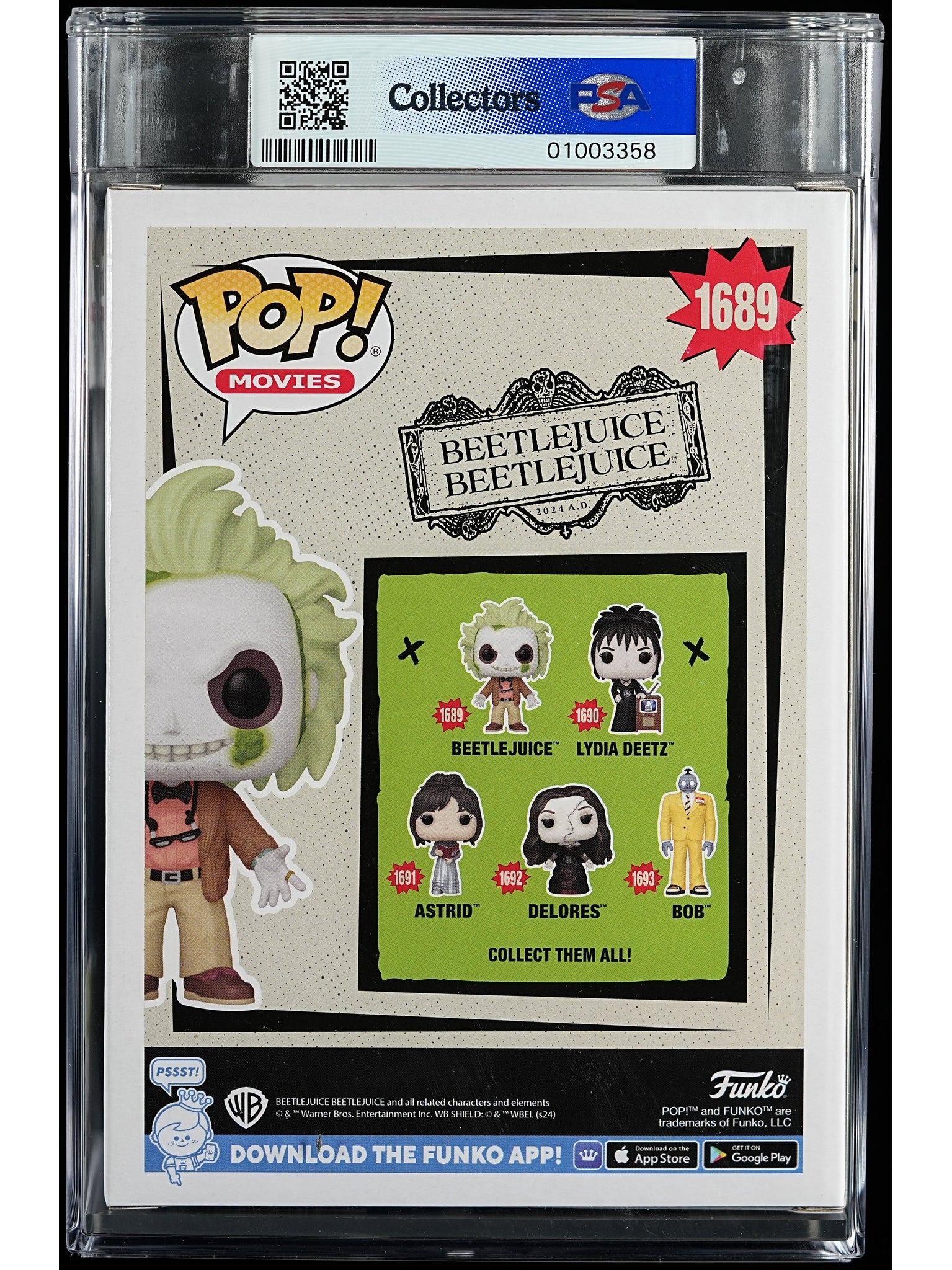Funko Pop! Beetlejuice: Beetlejuice PSA Graded Vinyl Figure #1689 Cert #01003358