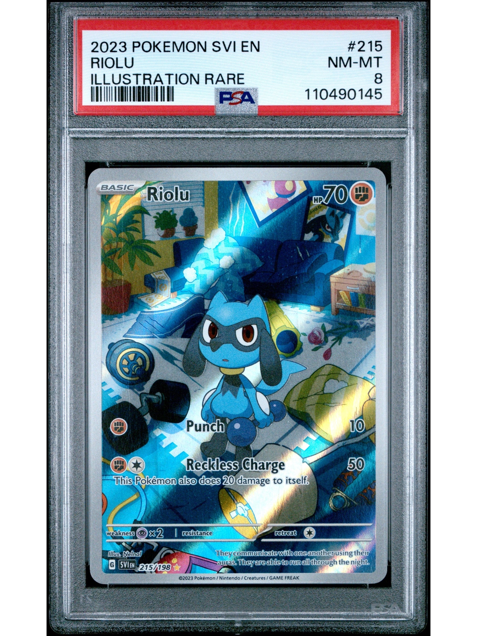 Pokemon Scarlet & Violet 215 Riolu Illustration Rare PSA 8 NM-MT Cert #110490145