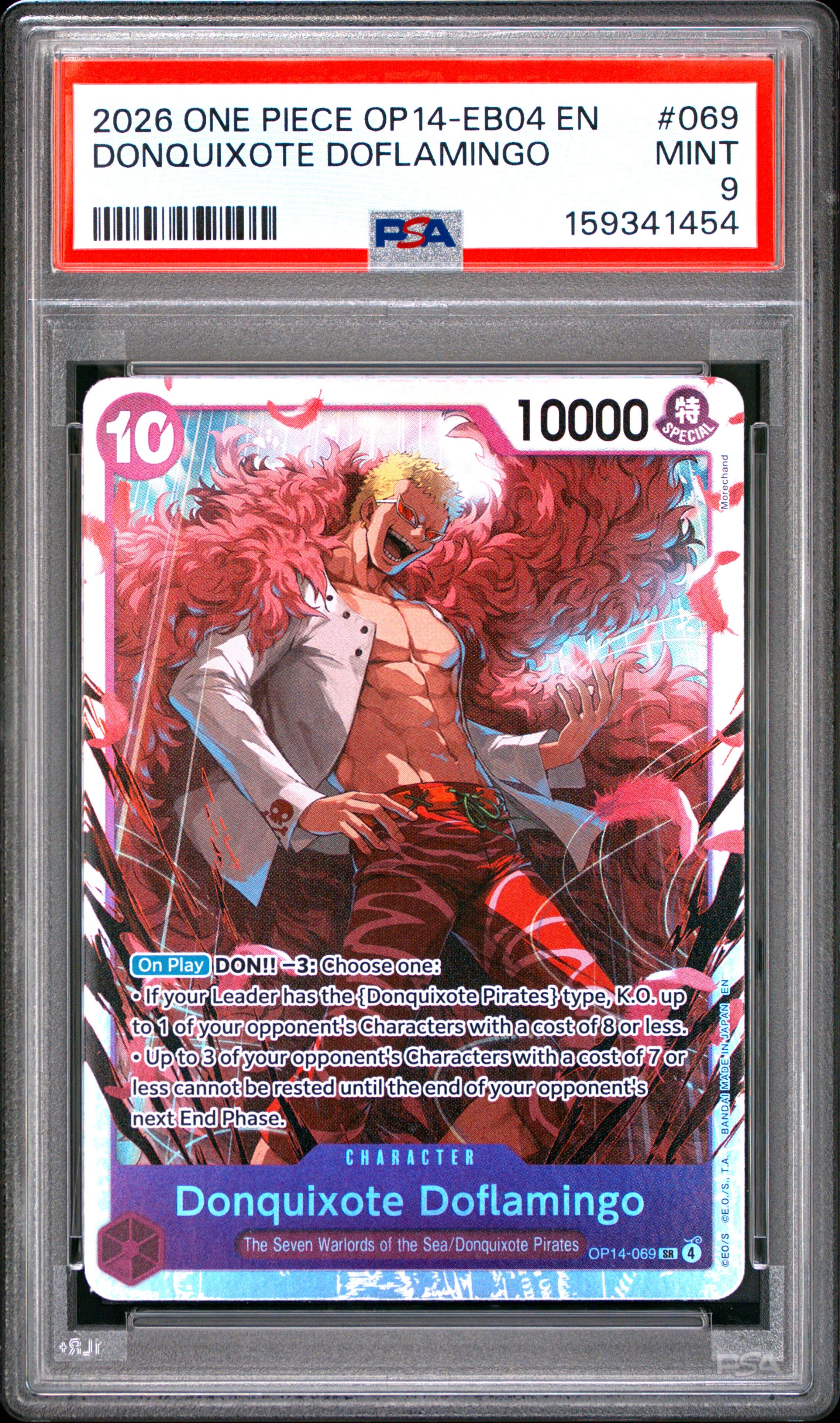 One Piece Op14 Eb04 The Azure Sea's Seven 069 Donquixote Doflamingo PSA 9 MINT Cert #159341454