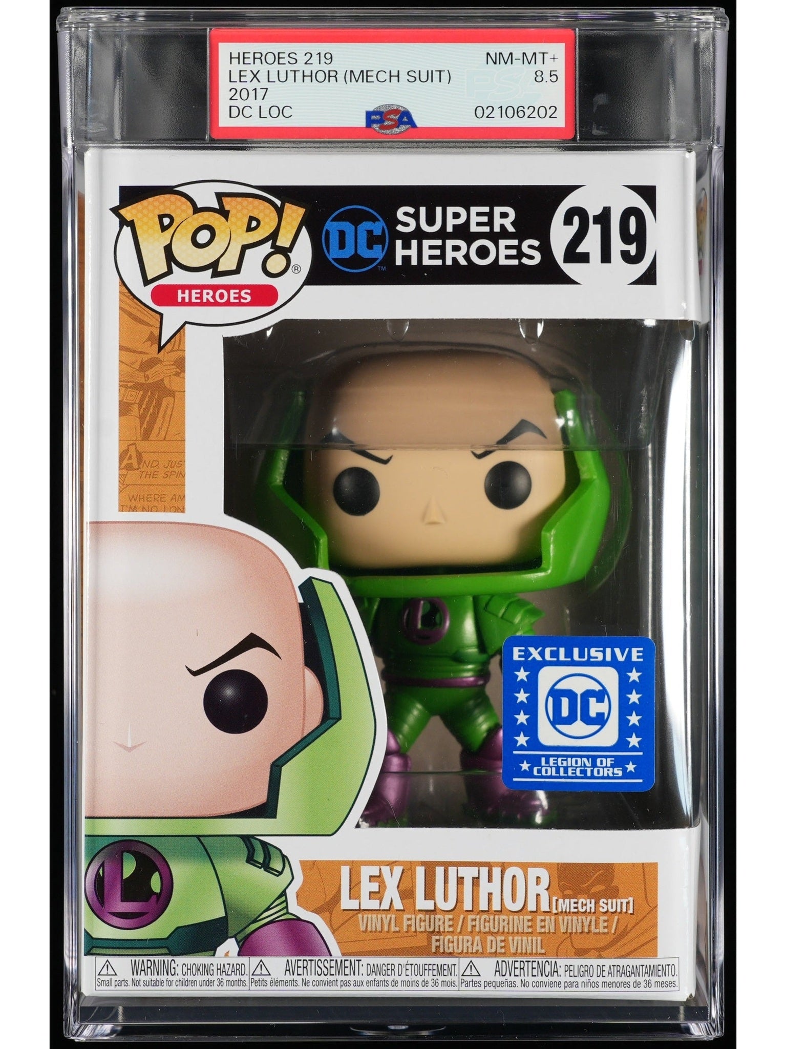 Funko Pop! DC Super Heroes: Lex Luthor (Mech Suit) PSA Graded Vinyl Figure #219 Cert #02106202