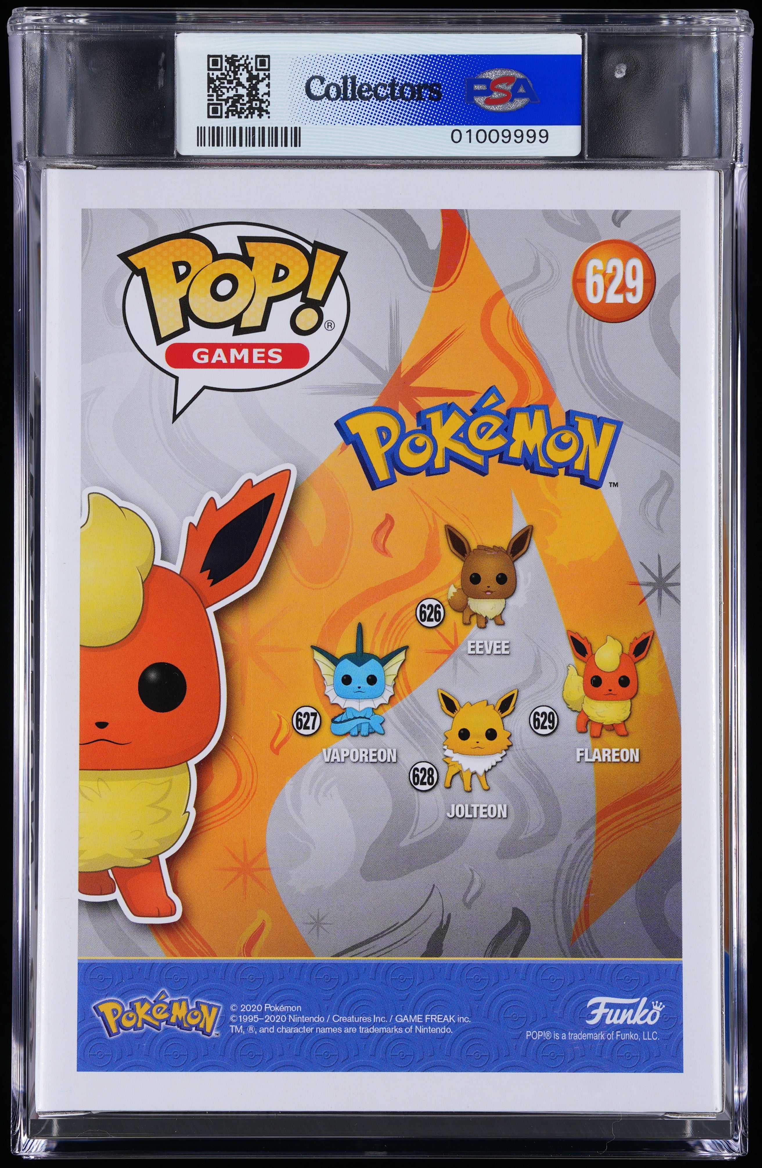 Funko Pop! PSA Graded Pokemon: Flareon PSA Graded 9 MINT Vinyl Figure #629 Cert #01009999