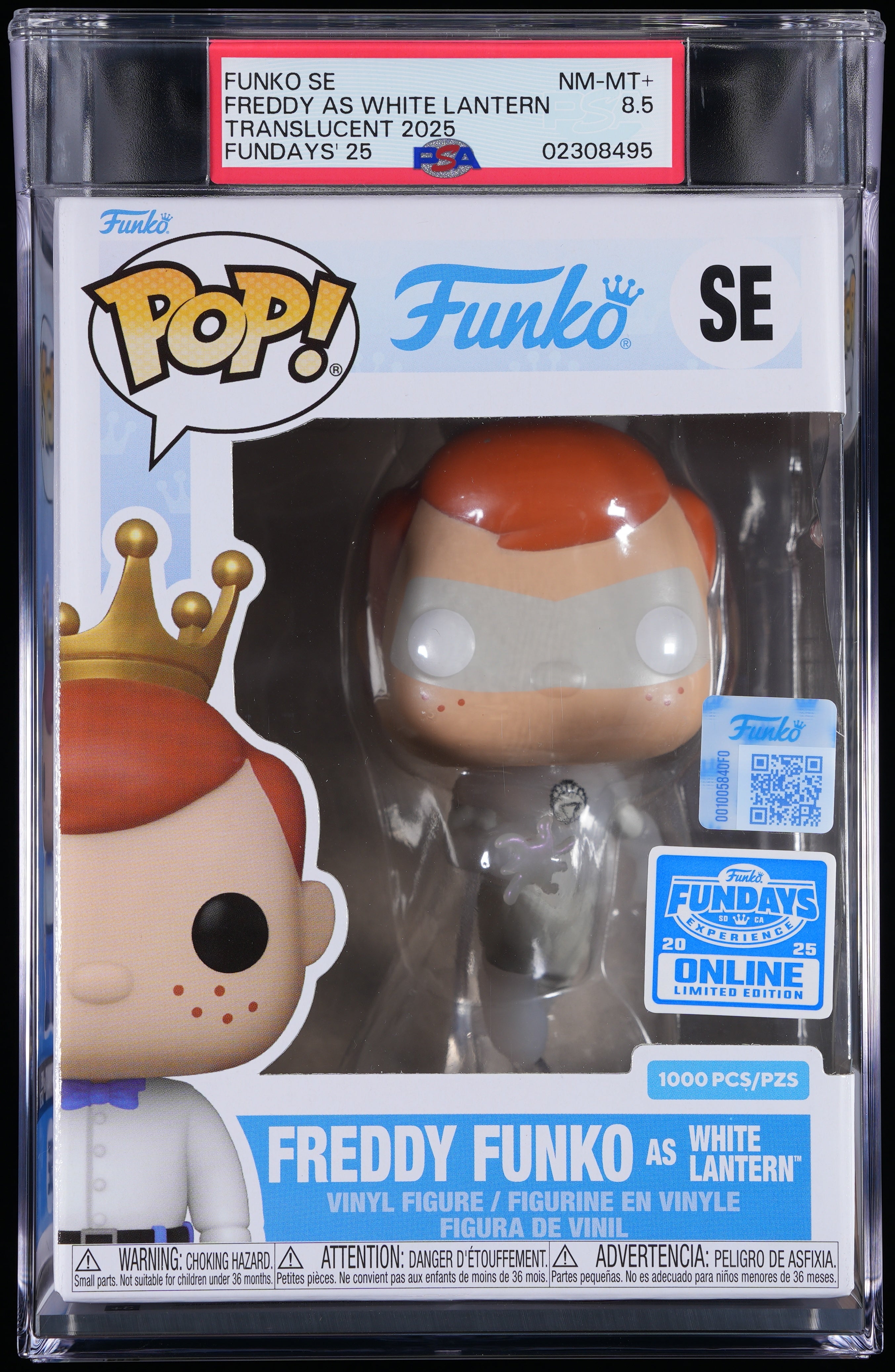 Funko Pop! PSA Graded DC Comics: Freddy as White Lantern Translucent (2025 Fundays) PSA Graded 8.5 NM-MT+ Vinyl Figure #SE Cert #02308495