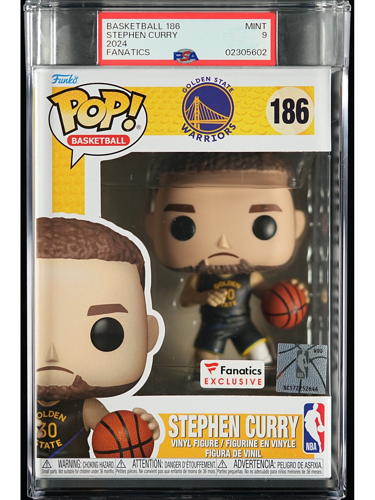Funko Pop! NBA Golden State Warriors: Stephen Curry PSA Graded Vinyl Figure #186 Cert #02305602