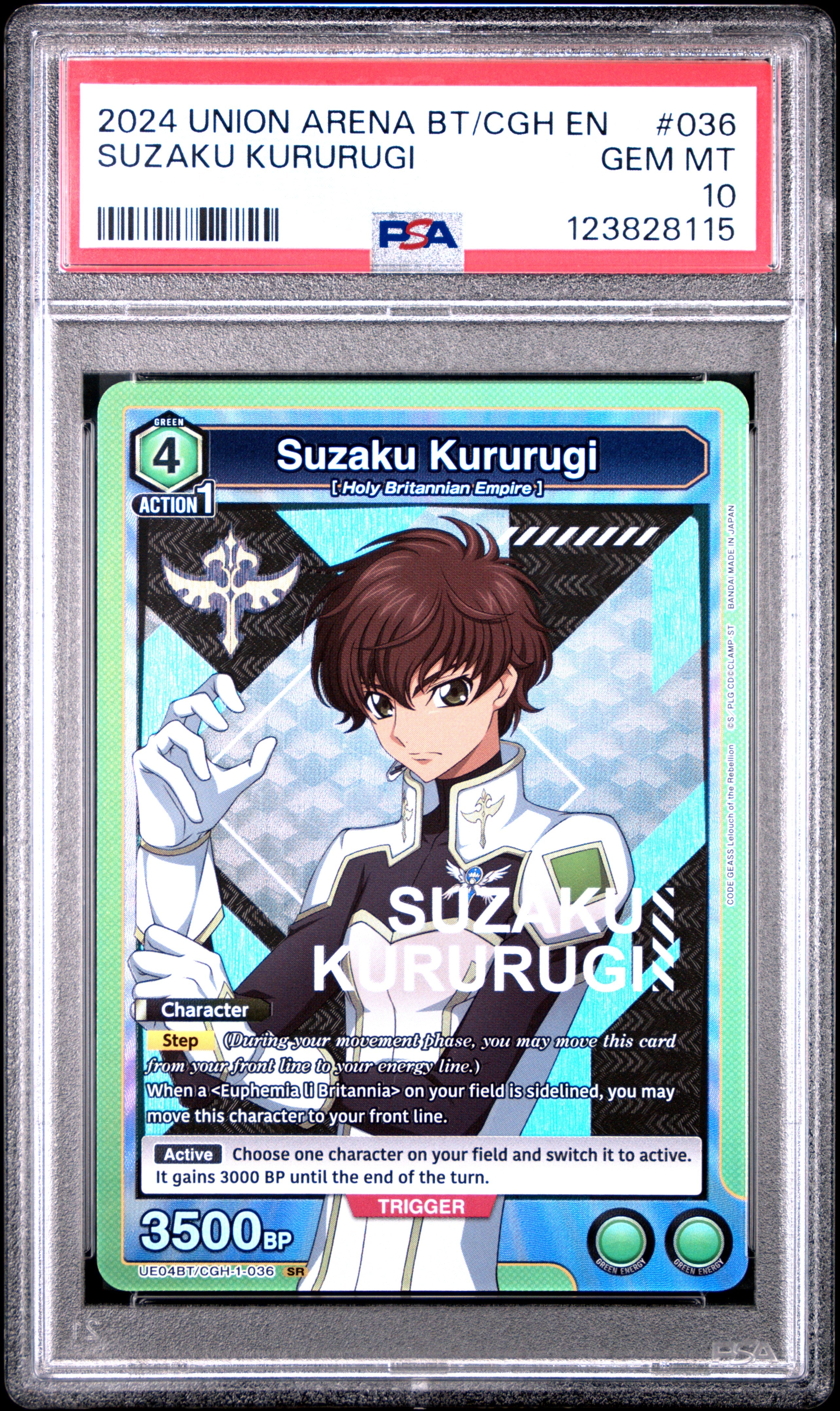 Union Arena Ue04Bt/Cgh Code Geass 036 Suzaku Kururugi PSA 10 GEM MINT Cert #123828115