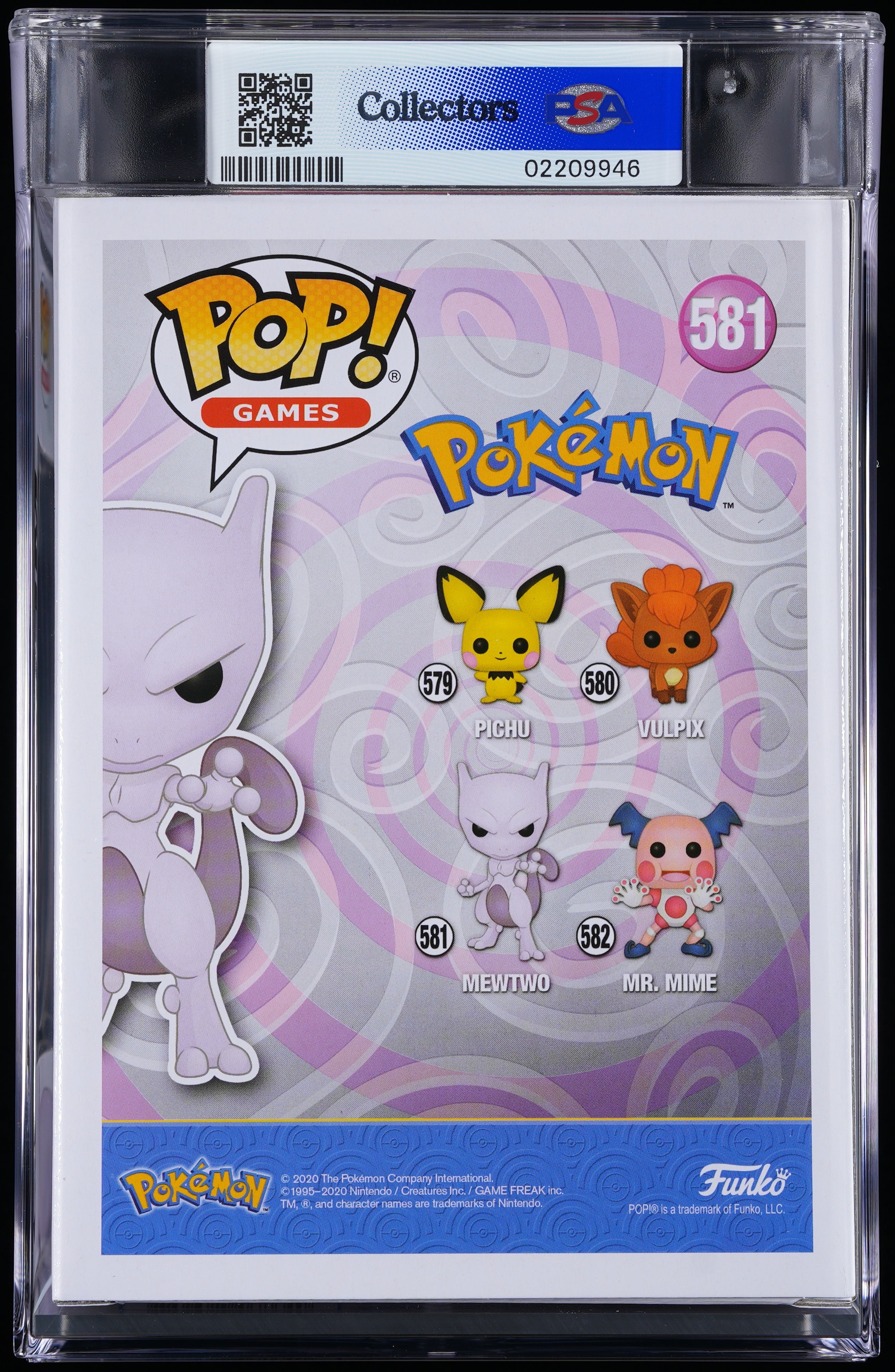 Funko Pop! PSA Graded Pokemon: Mewtwo PSA Graded 9 MINT Vinyl Figure #581 Cert #02209946