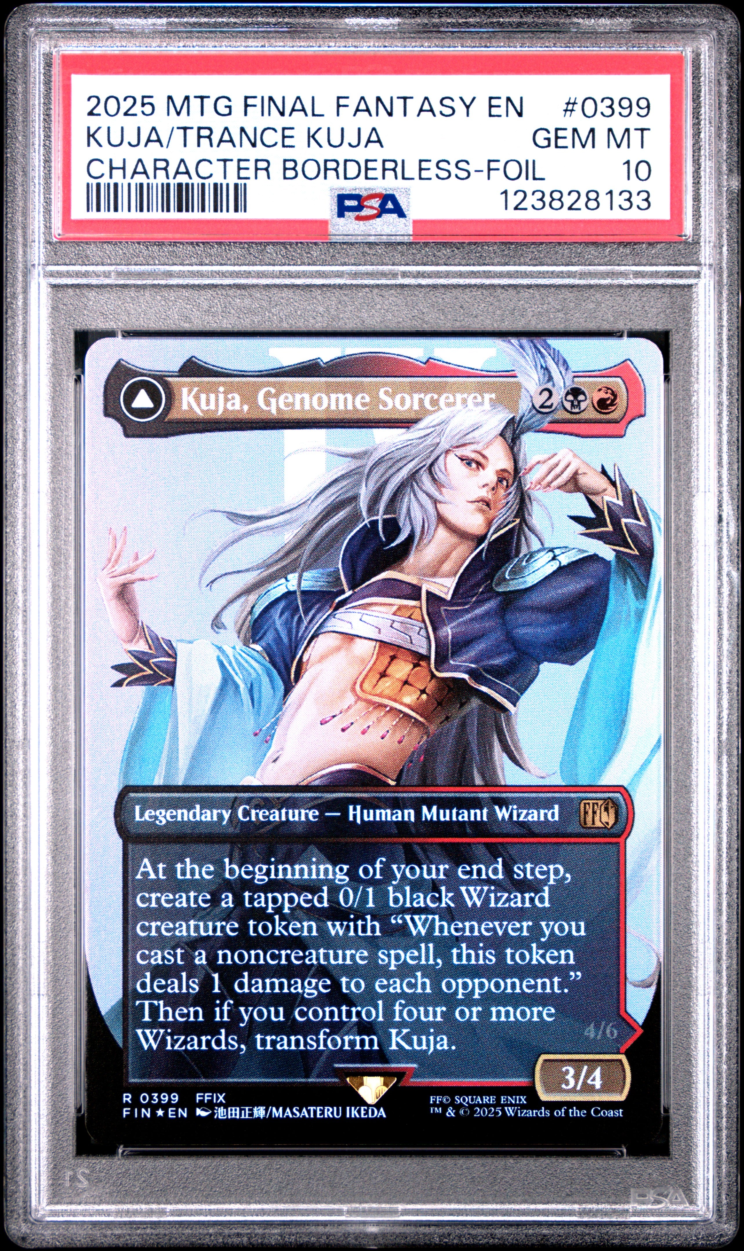Magic The Gathering Final Fantasy 0399 Kuja, Genome Sorcerer/Trance Kuja, Fate Defied Character Borderless Foil PSA 10 GEM MINT Cert #123828133