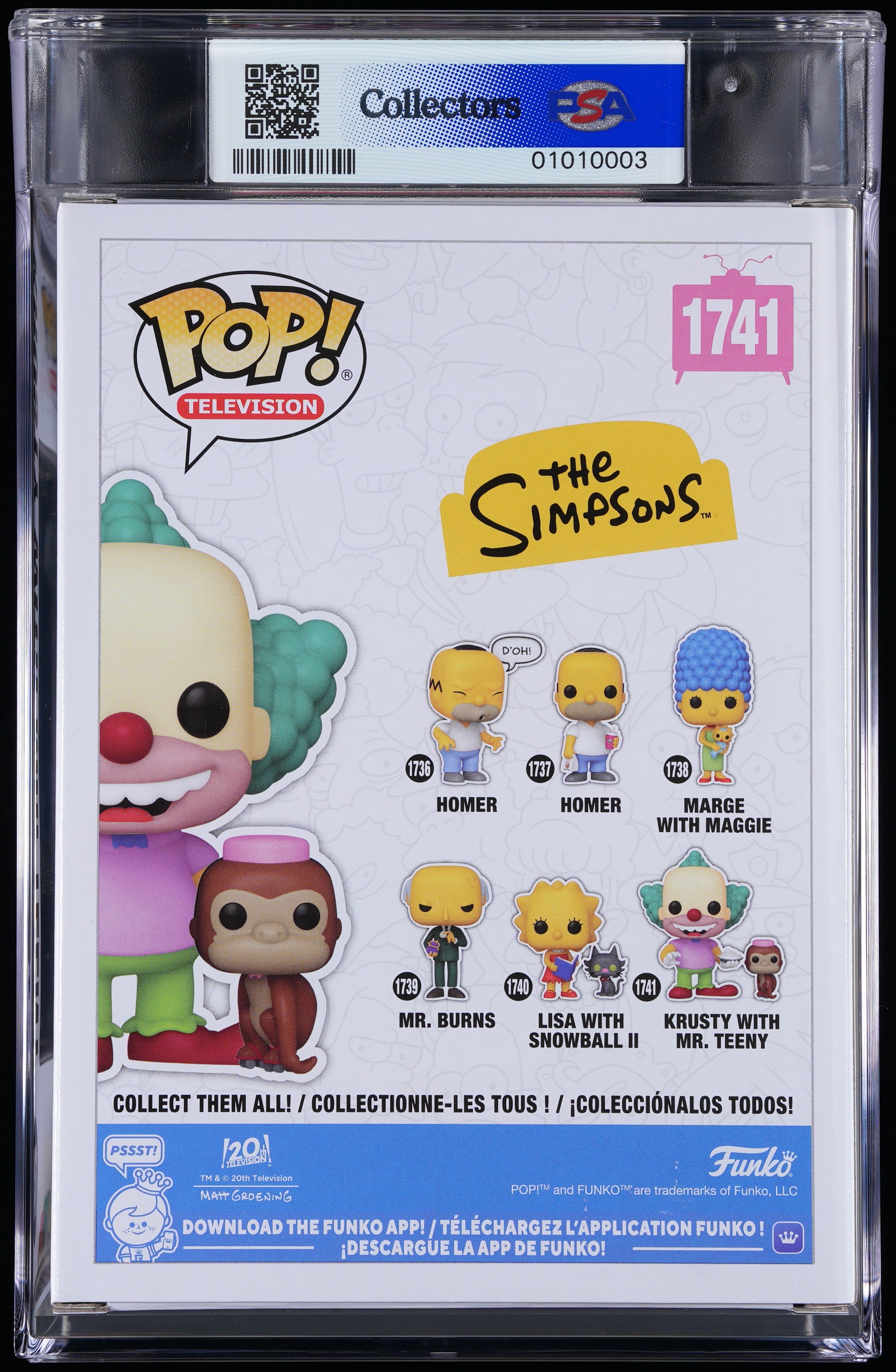 Funko Pop! PSA Graded The Simpsons: Krusty with Mr. Teeny PSA Graded 9 MINT Vinyl Figure #1741 Cert #01010003