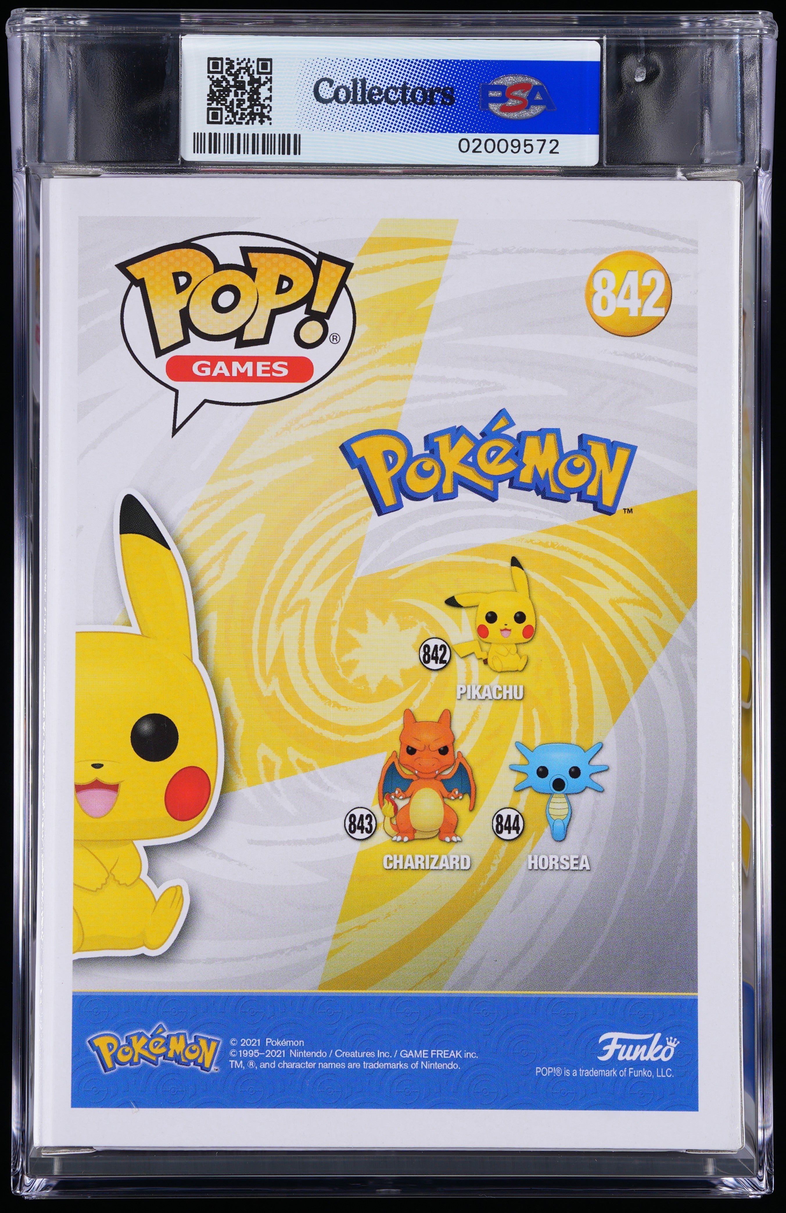 Funko Pop! PSA Graded Pokemon: Pikachu (Sitting) PSA Graded 9 MINT Vinyl Figure #842 Cert #02009572