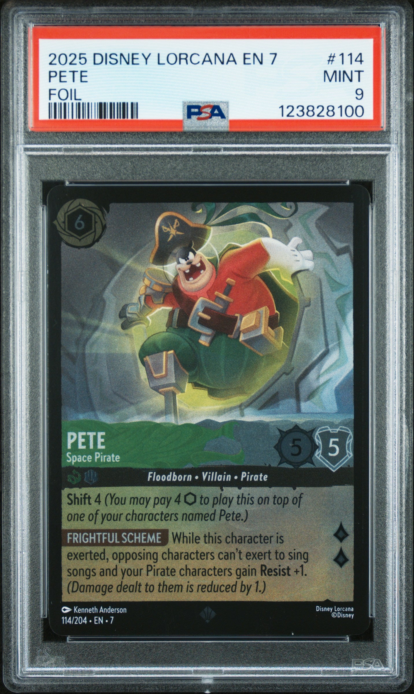 Disney Lorcana En 7 Archazia's Island 114 Pete Space Pirate Foil PSA 9 MINT Cert #123828100