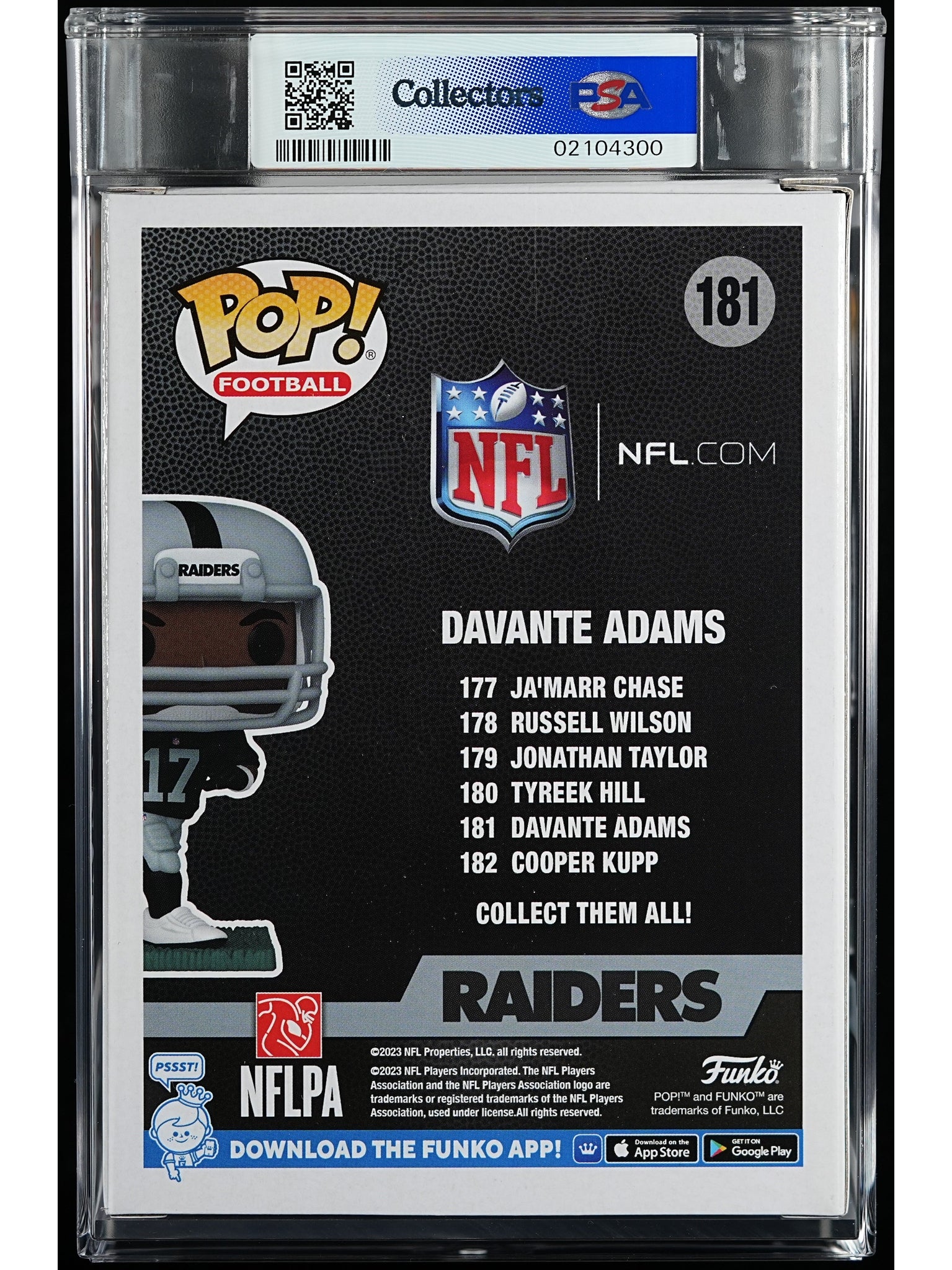 Funko Pop! NFL Las Vegas Raiders: Davante Adams PSA Graded Vinyl Figure #181 Cert #02104300