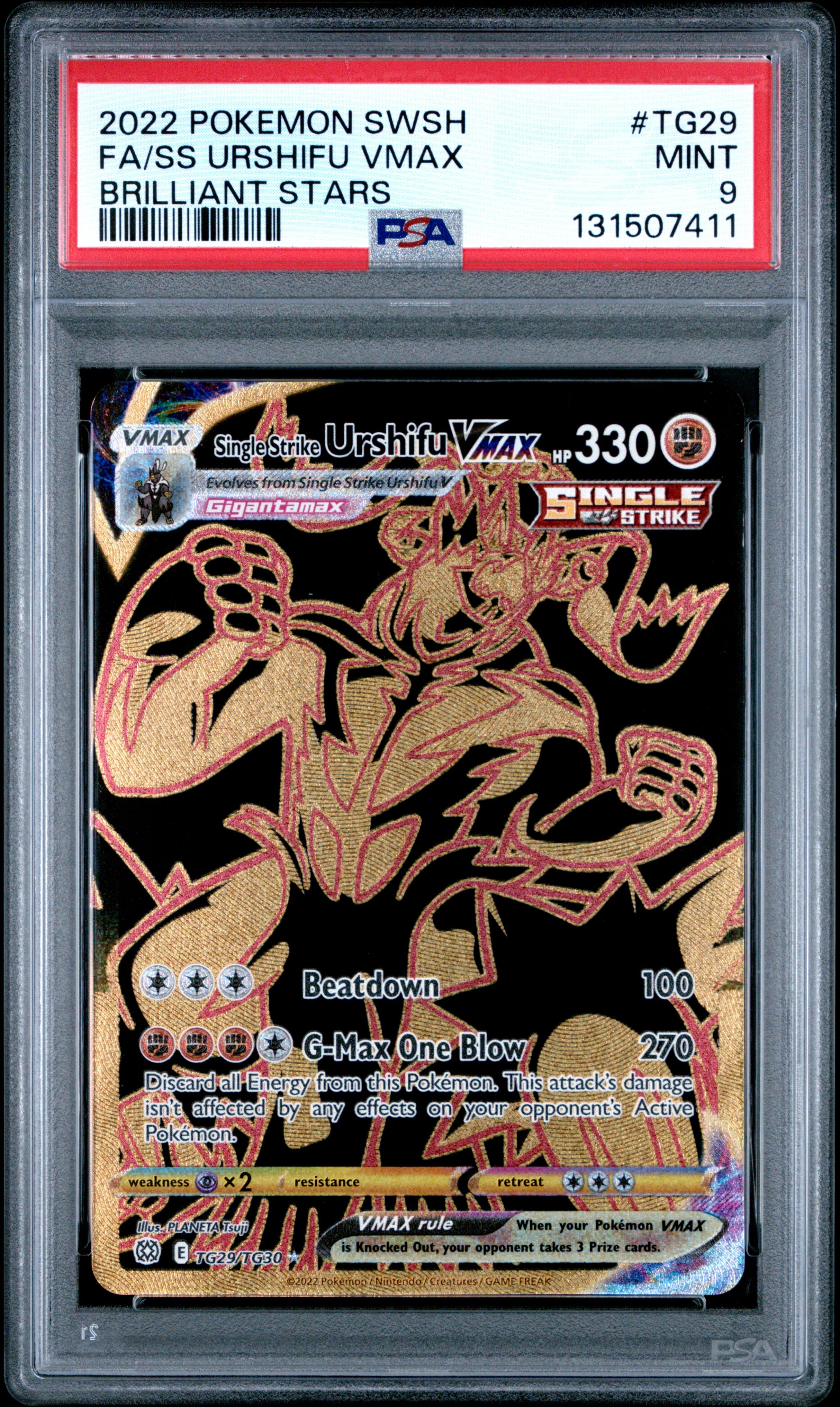 Pokemon Sword & Shield Brilliant Stars Tg29 Full Art/Single Strike Urshifu Vmax PSA 9 MINT Cert #131507411