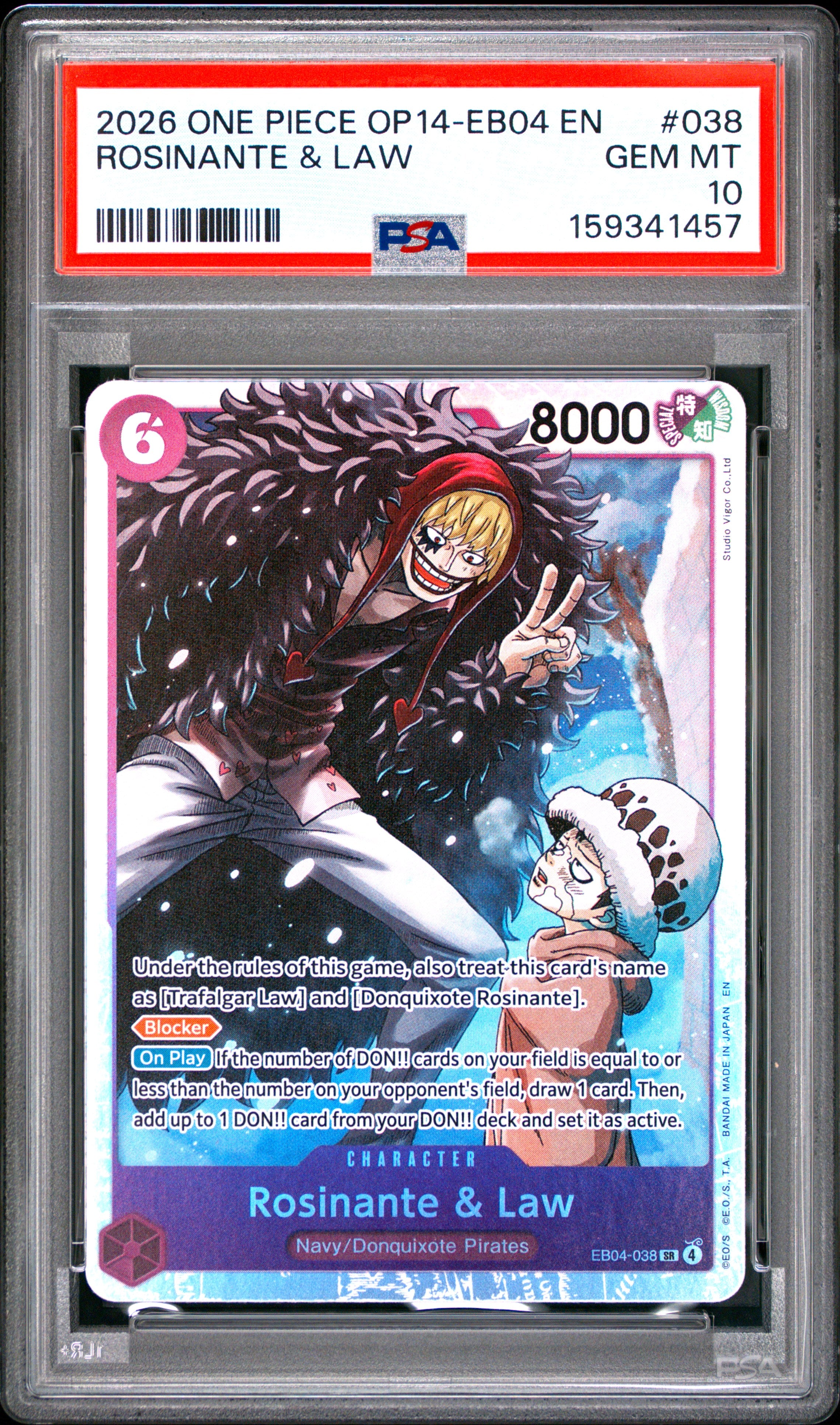 One Piece Op14 Eb04 The Azure Sea's Seven 038 Rosinante & Law PSA 10 GEM MINT Cert #159341457