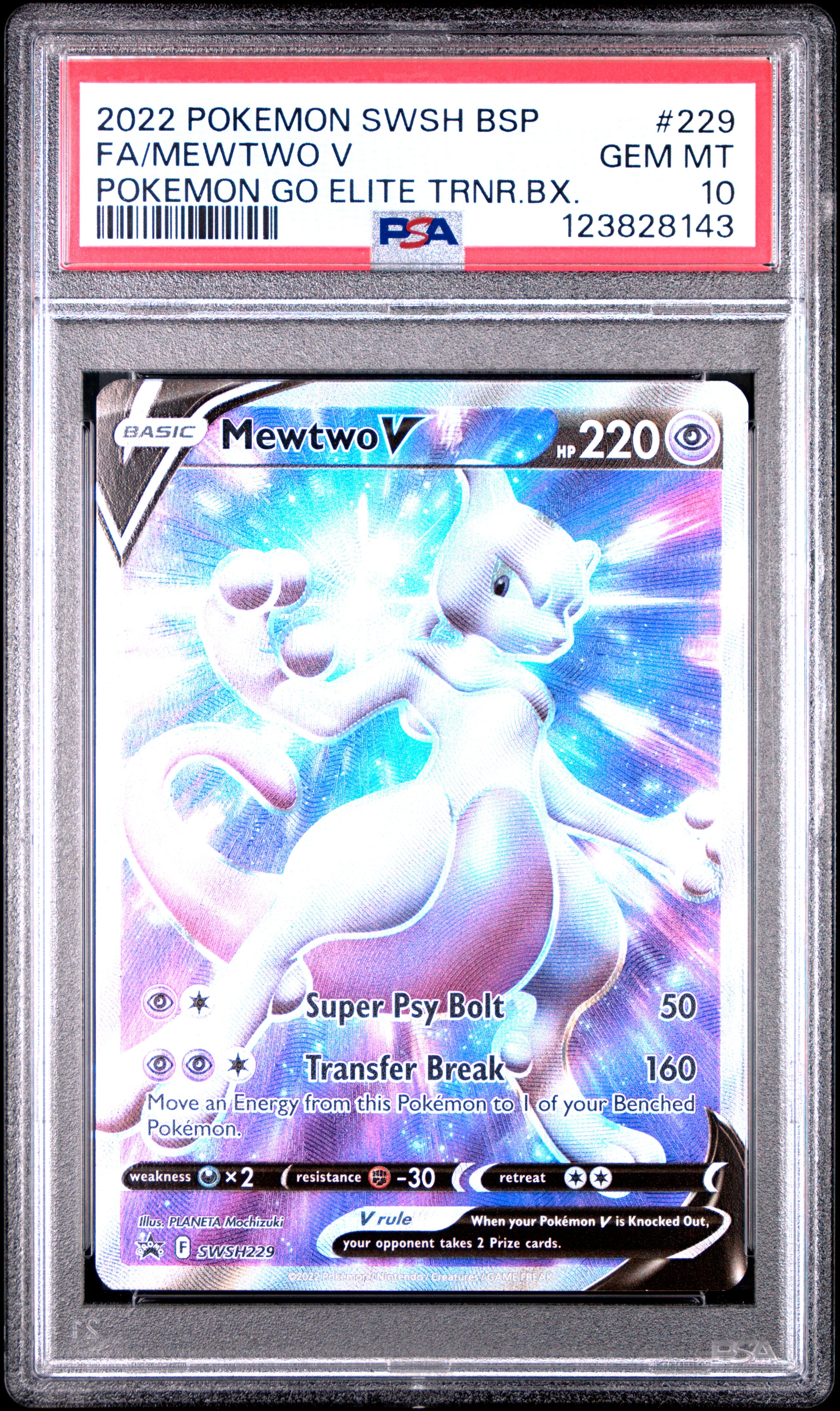 Pokemon Swsh Black Star Promo 229 Full Art/Mewtwo V Pokemon Go Elite Trainer Box PSA 10 GEM MINT Cert #123828143