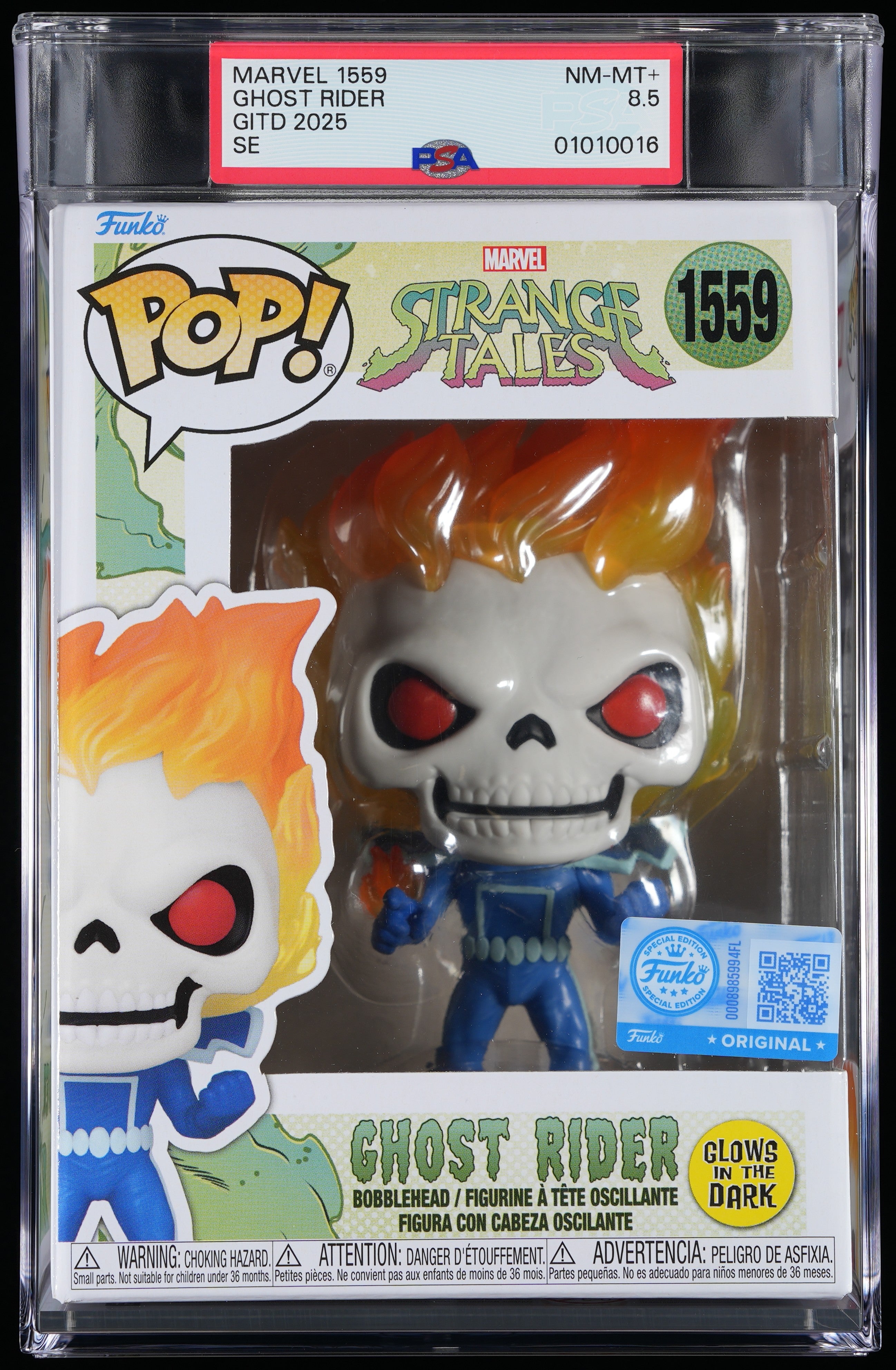 Funko Pop! PSA Graded Marvel Strange Tales: Ghost Rider (GITD Special Edition) PSA Graded 8.5 NM-MT+ Vinyl Figure #1559 Cert #01010016
