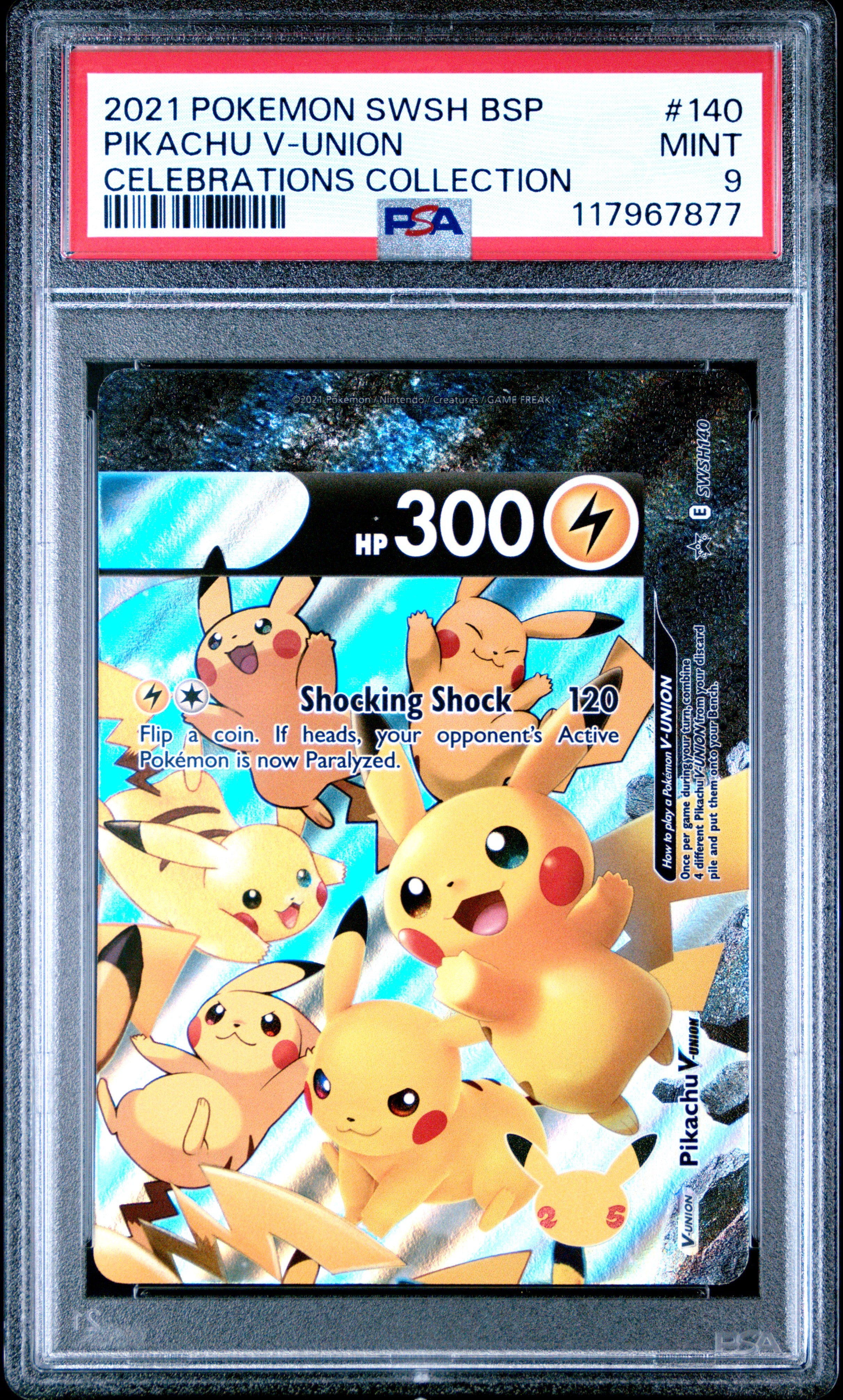 Pokemon Swsh Black Star Promo 140 Pikachu V Union Celebrations Collection PSA 9 MINT Cert #117967877