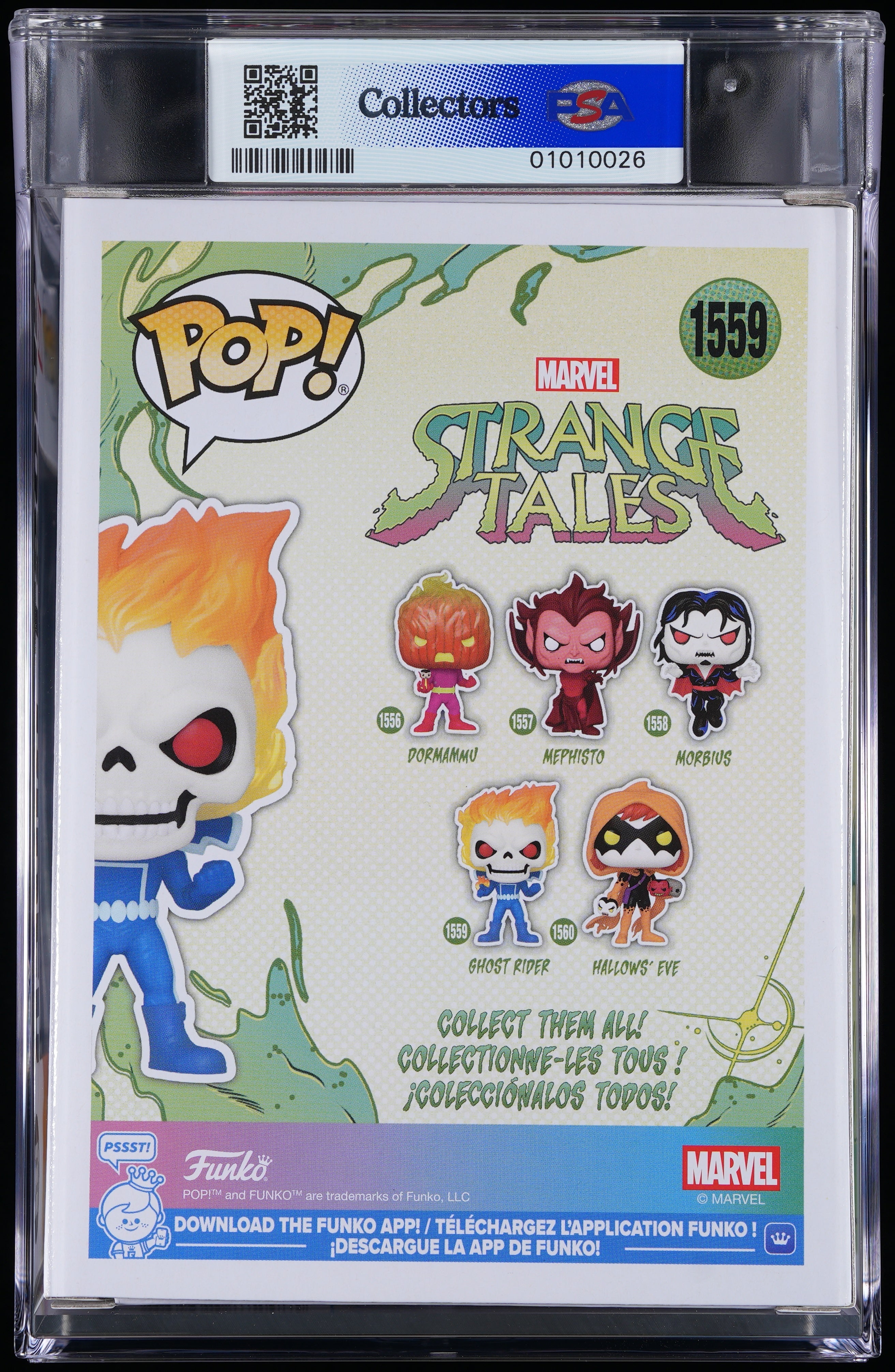 Funko Pop! PSA Graded Marvel Strange Tales: Ghost Rider (GITD Special Edition) PSA Graded 9 MINT Vinyl Figure #1559 Cert #01010026