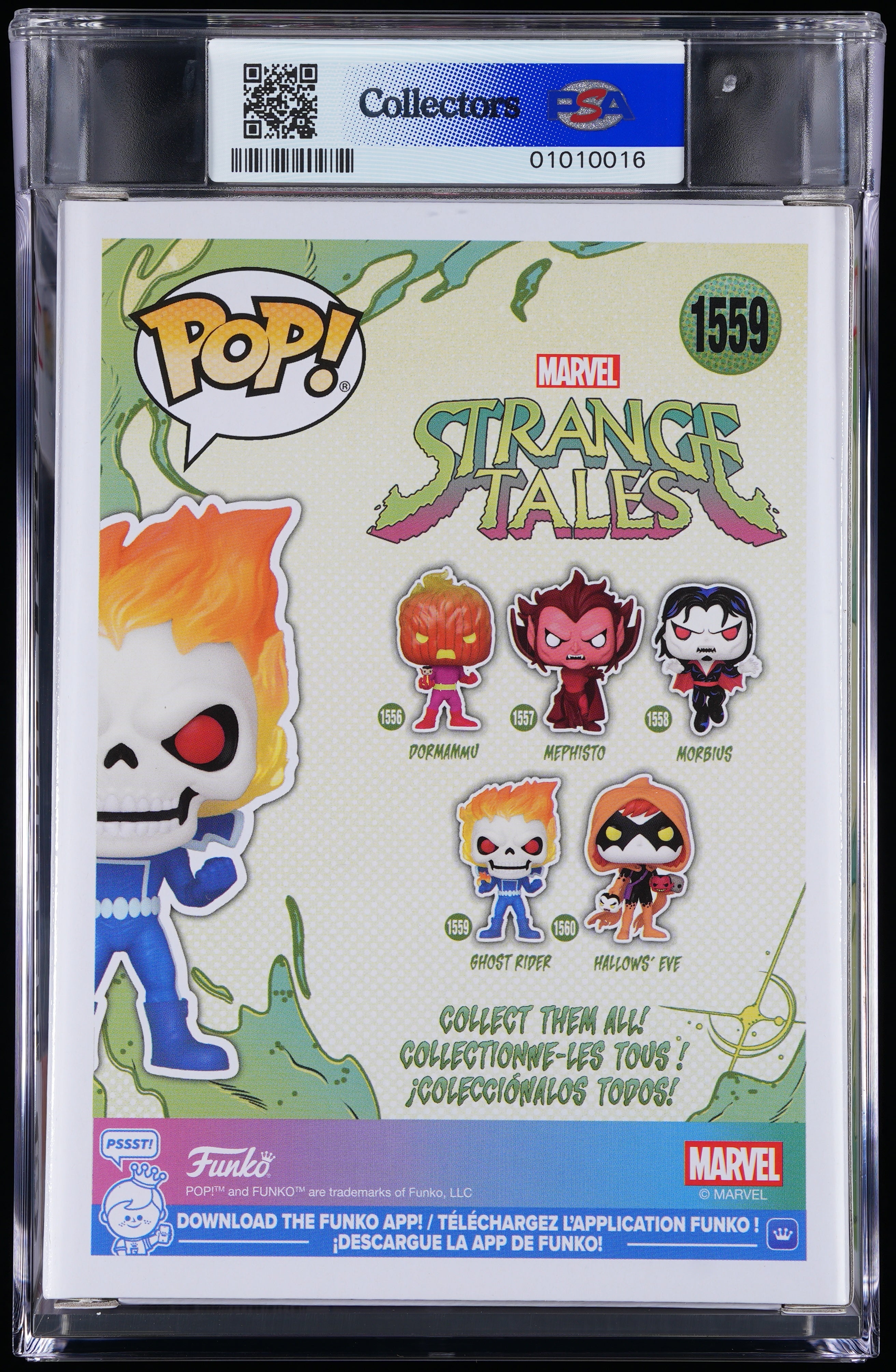 Funko Pop! PSA Graded Marvel Strange Tales: Ghost Rider (GITD Special Edition) PSA Graded 8.5 NM-MT+ Vinyl Figure #1559 Cert #01010016