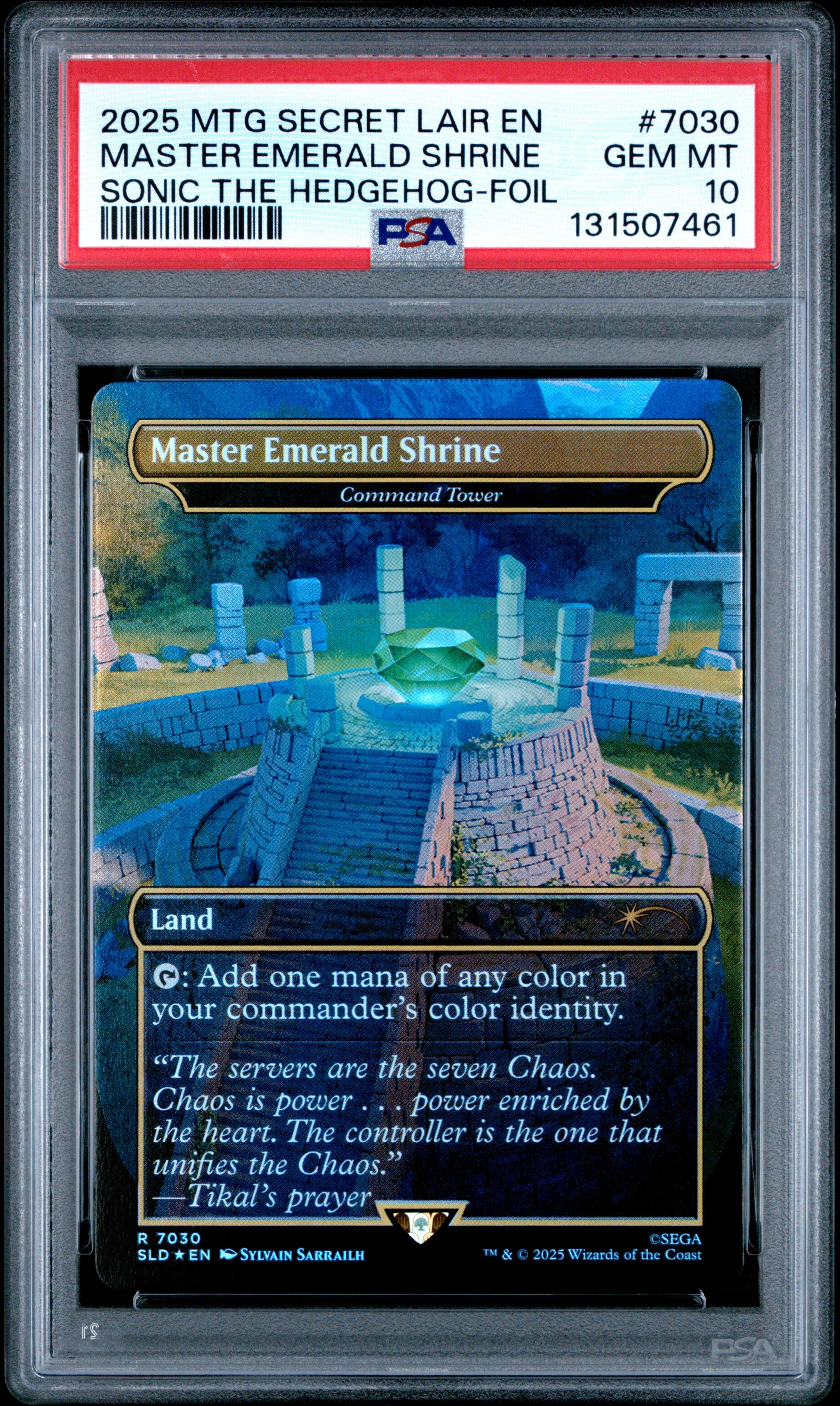 Magic The Gathering Secret Lair Drop 7030 Master Emerald Shrine Sonic The Hedgehog Foil PSA 10 GEM MINT Cert #131507461
