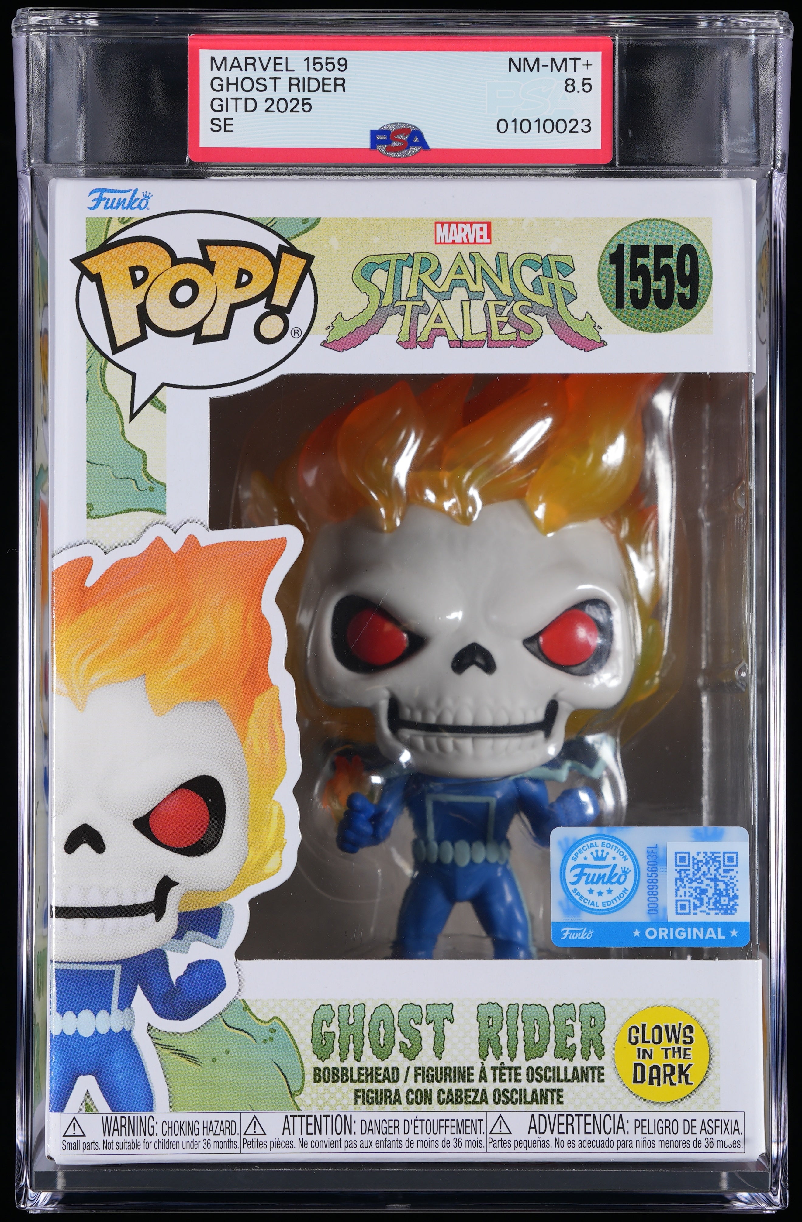 Funko Pop! PSA Graded Marvel Strange Tales: Ghost Rider (GITD Special Edition) PSA Graded 8.5 NM-MT+ Vinyl Figure #1559 Cert #01010023