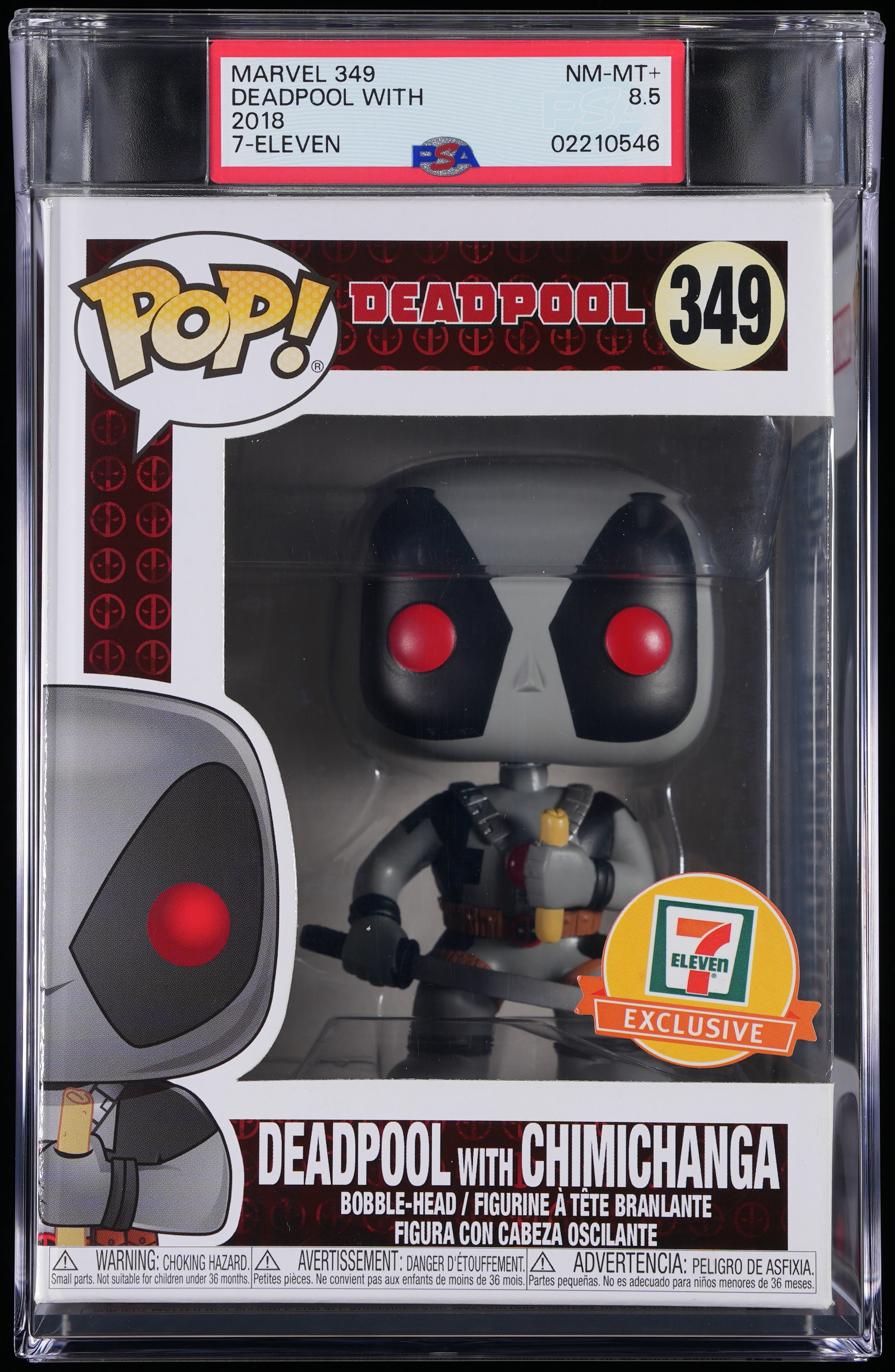 Funko Pop! PSA Graded Marvel: Deadpool with Chimichanga (7-Eleven) PSA Graded 8.5 NM-MT+ Vinyl Figure #349 Cert #02210546