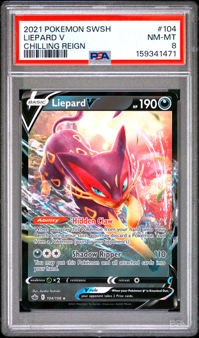 Pokemon Sword & Shield Chilling Reign 104 Liepard V PSA 8 NM-MT Cert #159341471