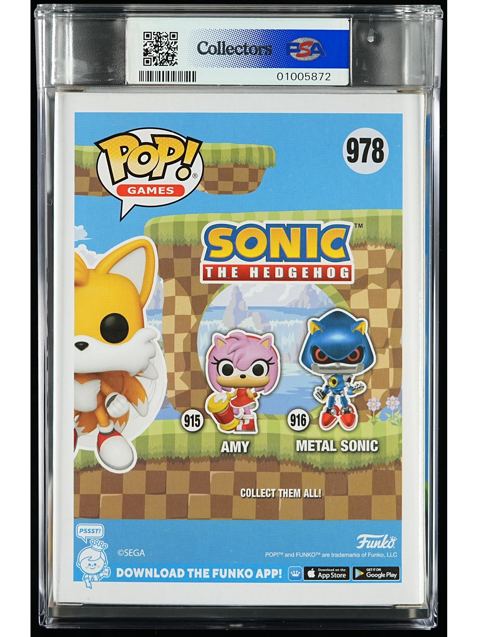 Funko Pop! Sonic the Hedgehog: Tails PSA Graded Vinyl Figure #978 Cert #01005872
