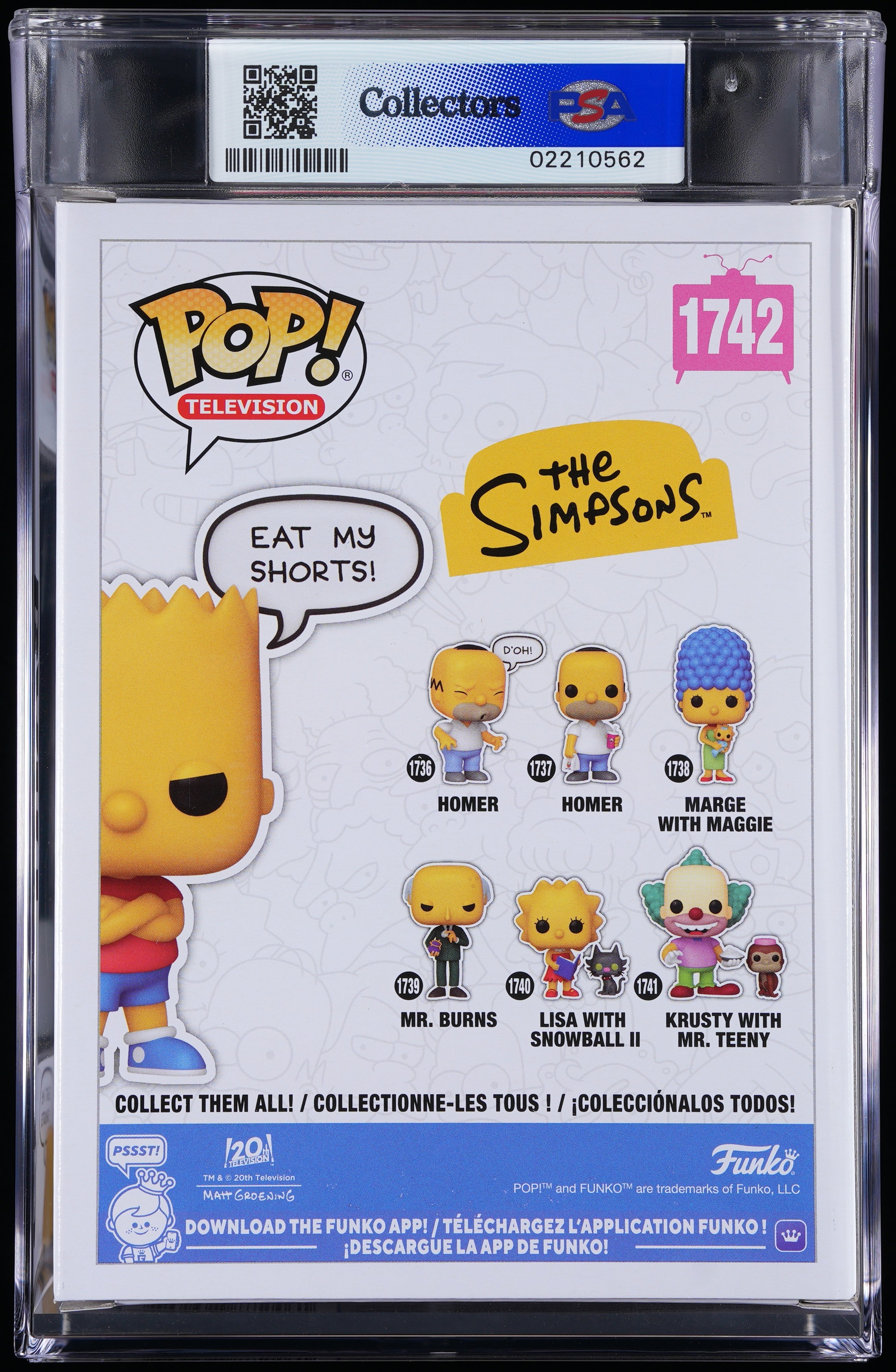 Funko Pop! PSA Graded The Simpsons: Bart Simpson PSA Graded 9 MINT Vinyl Figure #1742 Cert #02210562