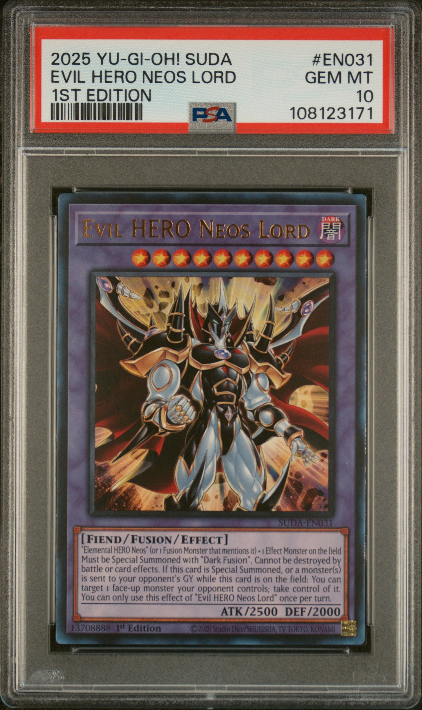 Yu-Gi-Oh! Suda-Supreme Darkness En031 Evil Hero Neos Lord 1St Edition Card Psa 10 Gem Mint Cert #108123171