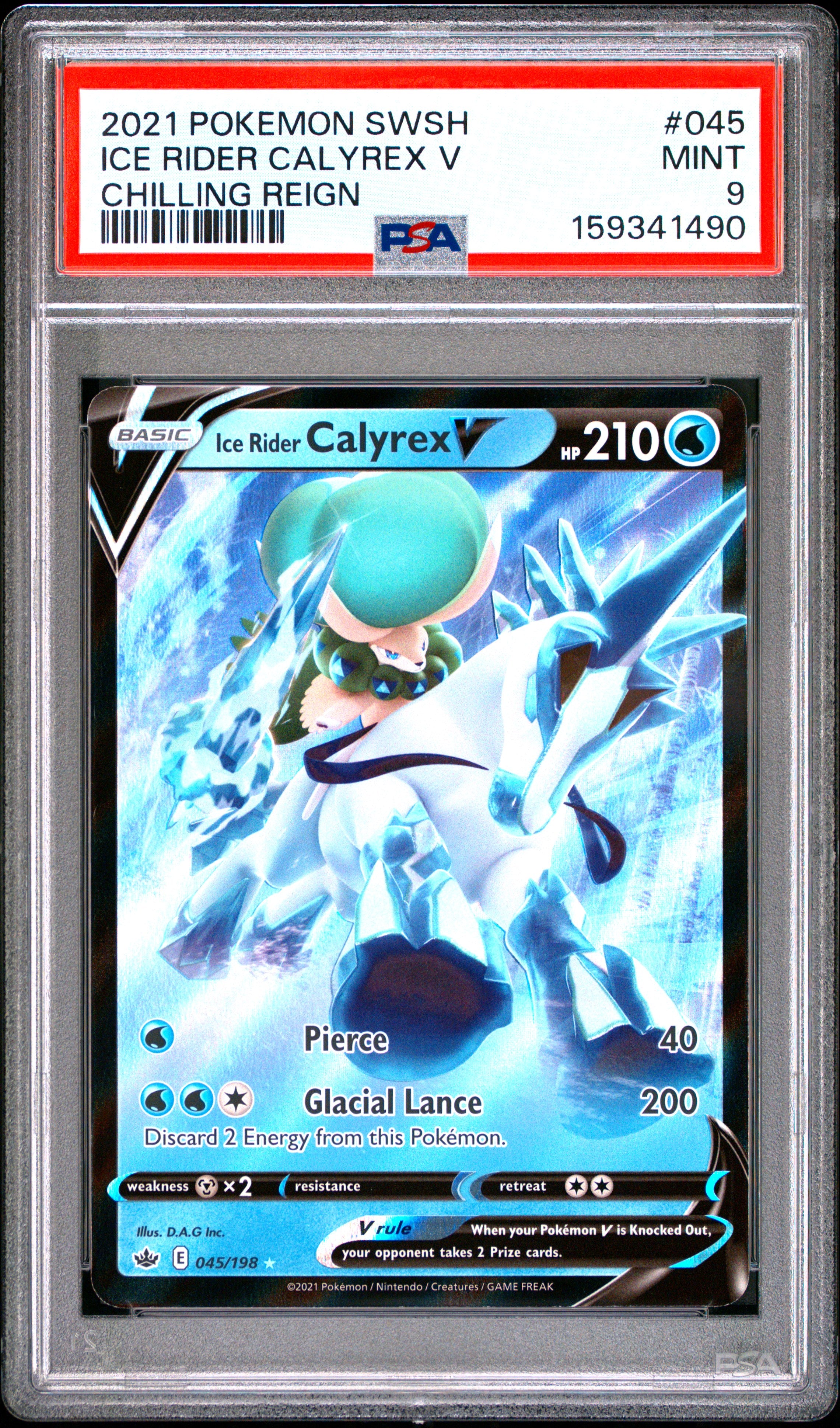 Pokemon Sword & Shield Chilling Reign 045 Ice Rider Calyrex V PSA 9 MINT Cert #159341490