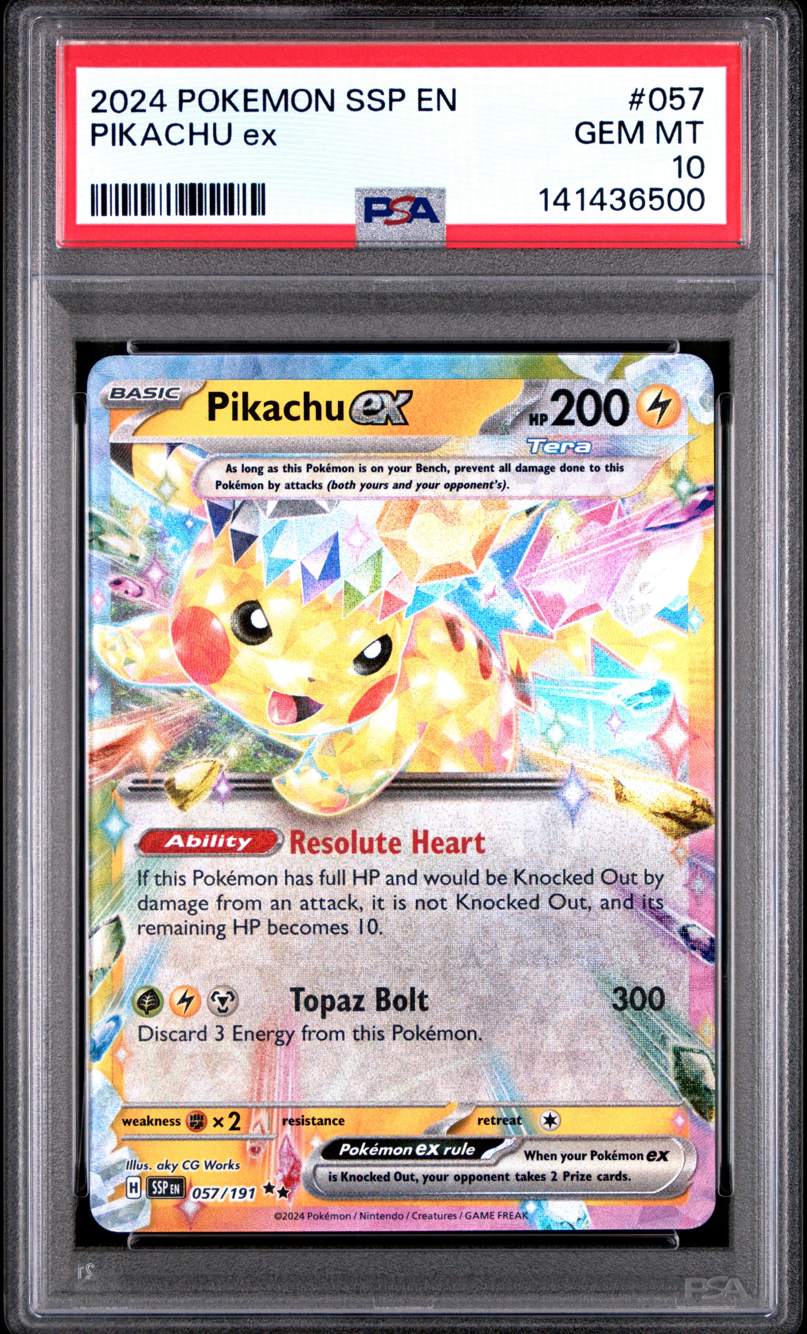 Pokemon Ssp En Surging Sparks 057 Pikachu Ex PSA 10 GEM MINT Cert #141436500